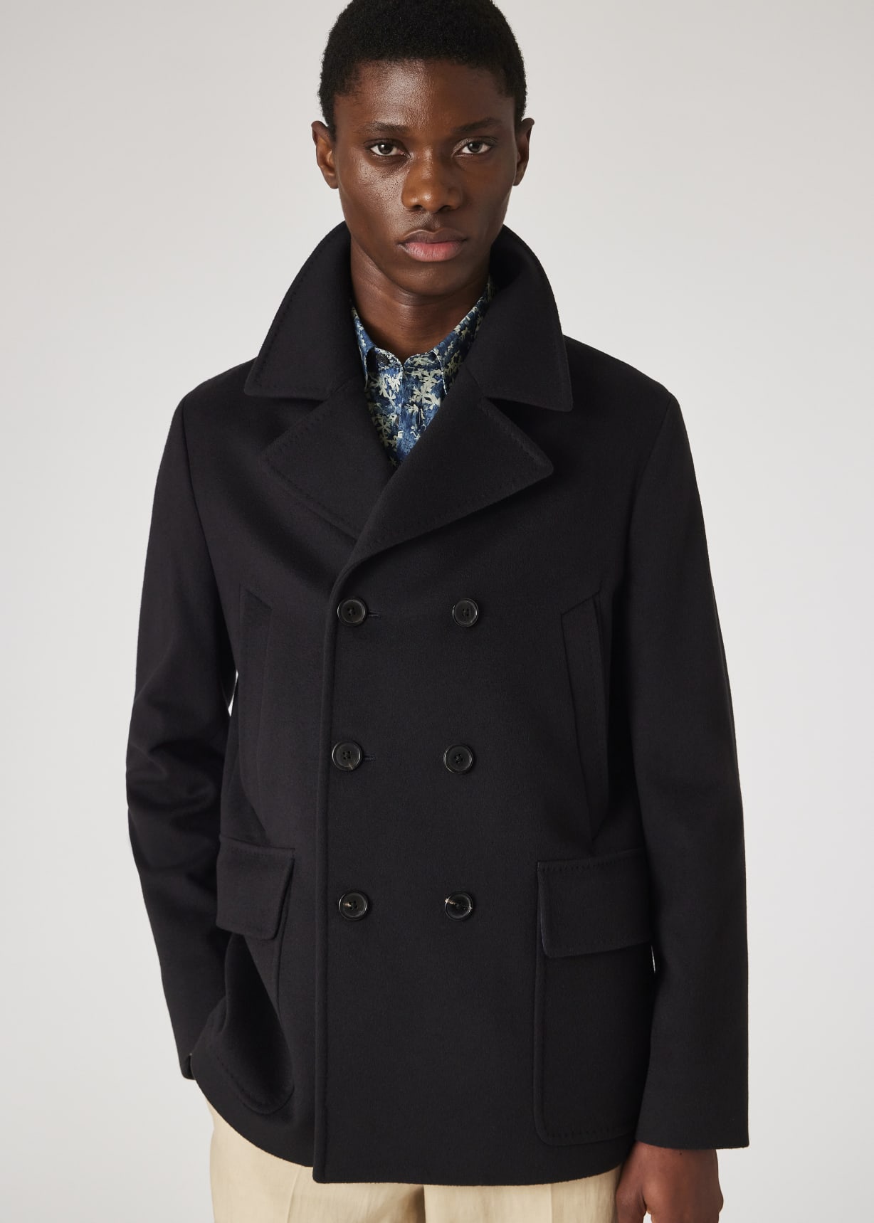 ★お求めやすく価格改定★ Men's Dark Coat Pea Cashmere-Blend And Wool Navy ピーコート