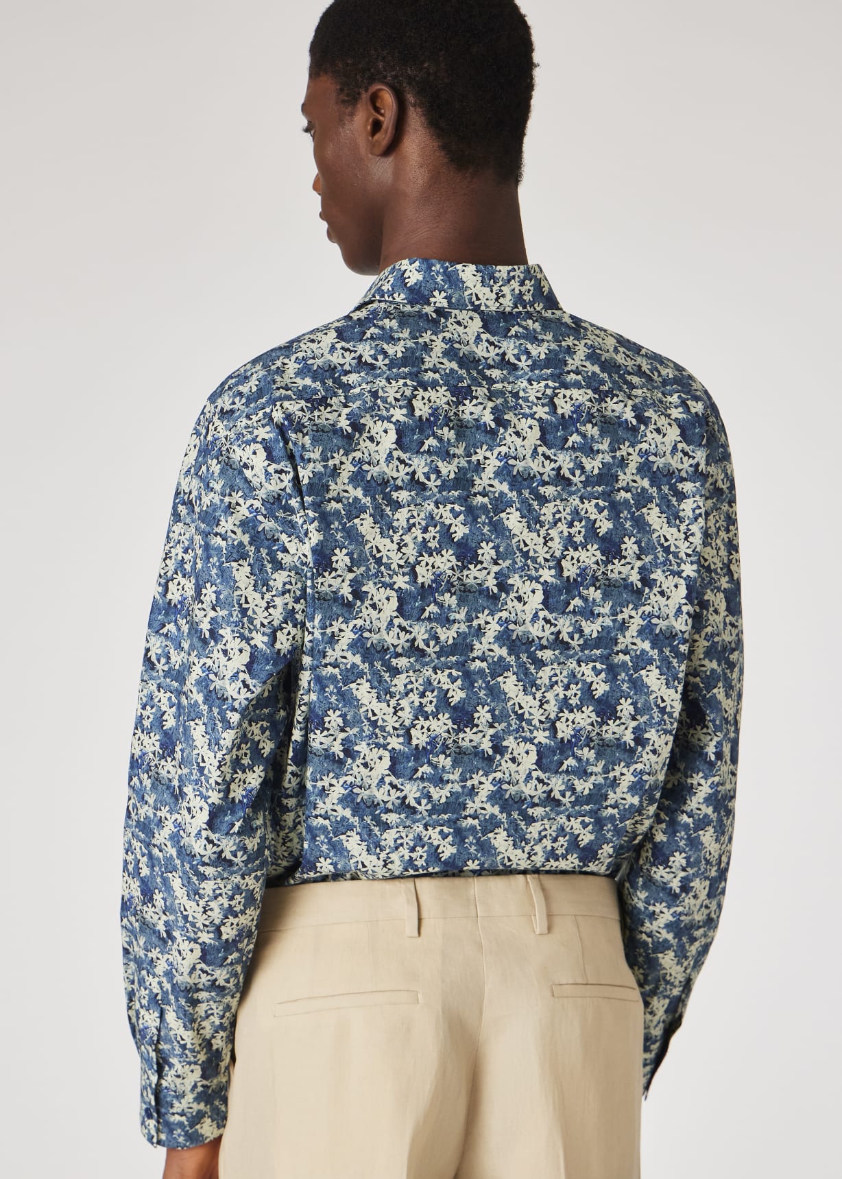 Model view - Indigo Flower Print Cotton Shirt Paul Smith