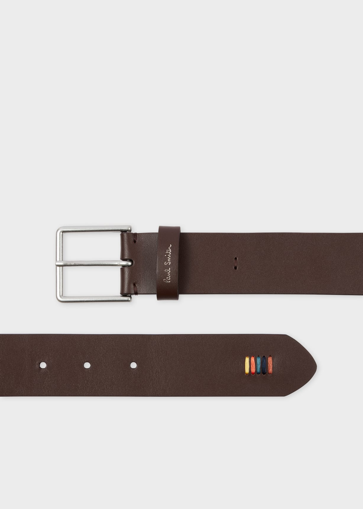Product view - Brown Leather 'Artist Stripe' Stitch Belt Paul Smith