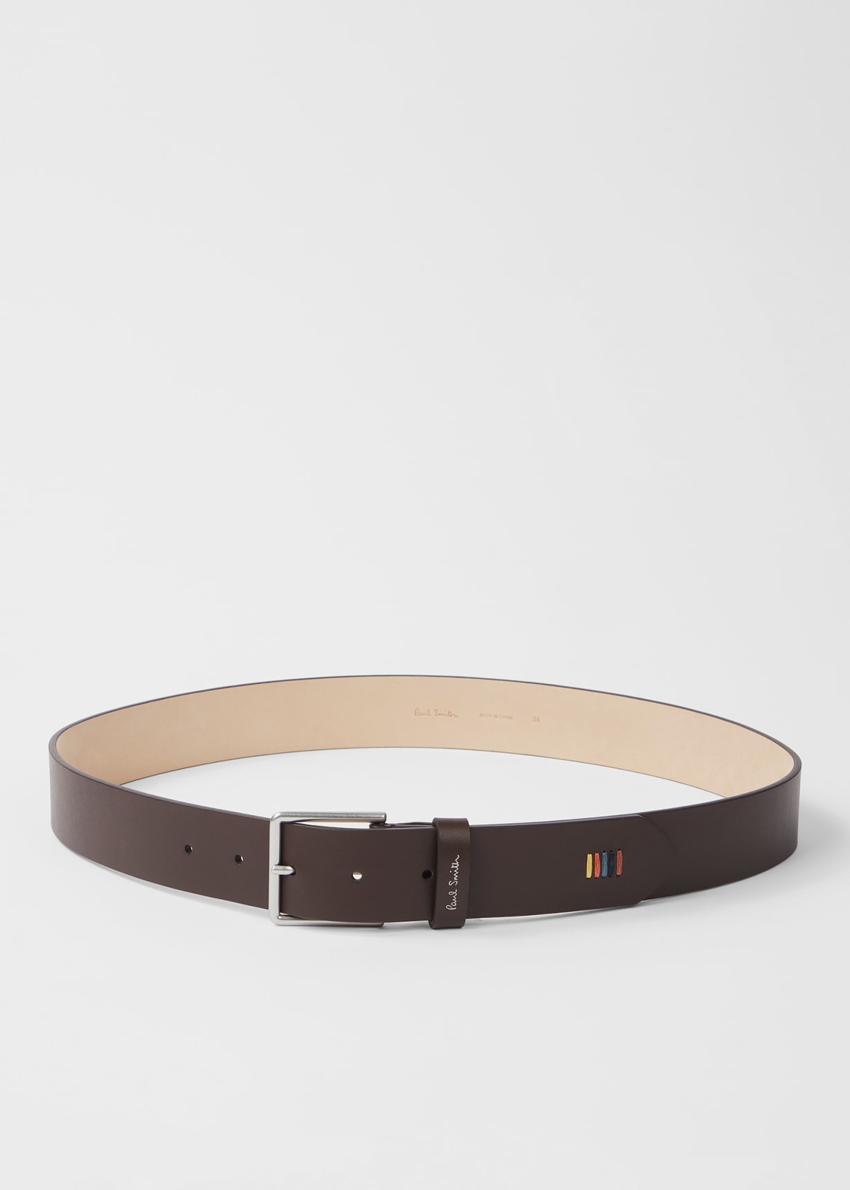 Product view - Brown Leather 'Artist Stripe' Stitch Belt Paul Smith