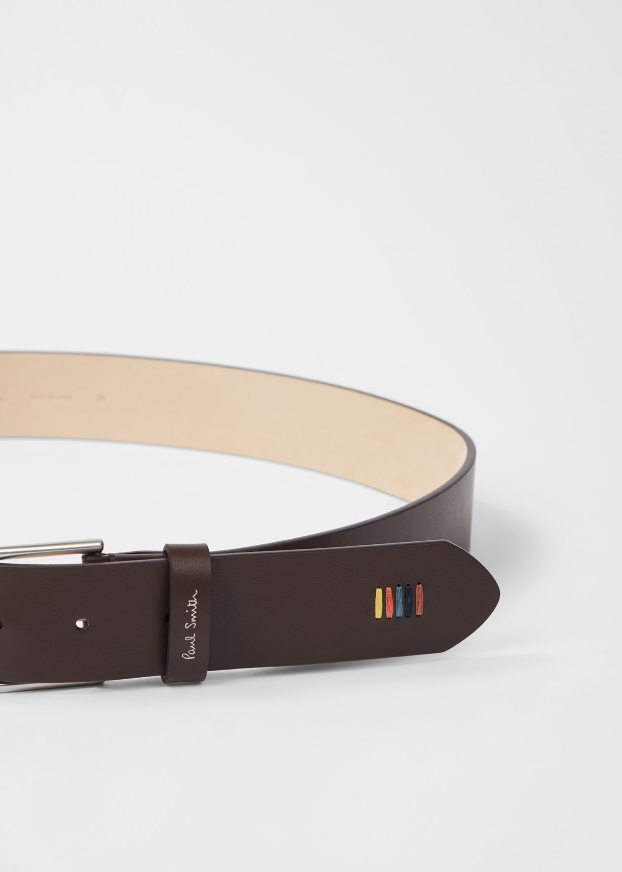 Product view - Brown Leather 'Artist Stripe' Stitch Belt Paul Smith