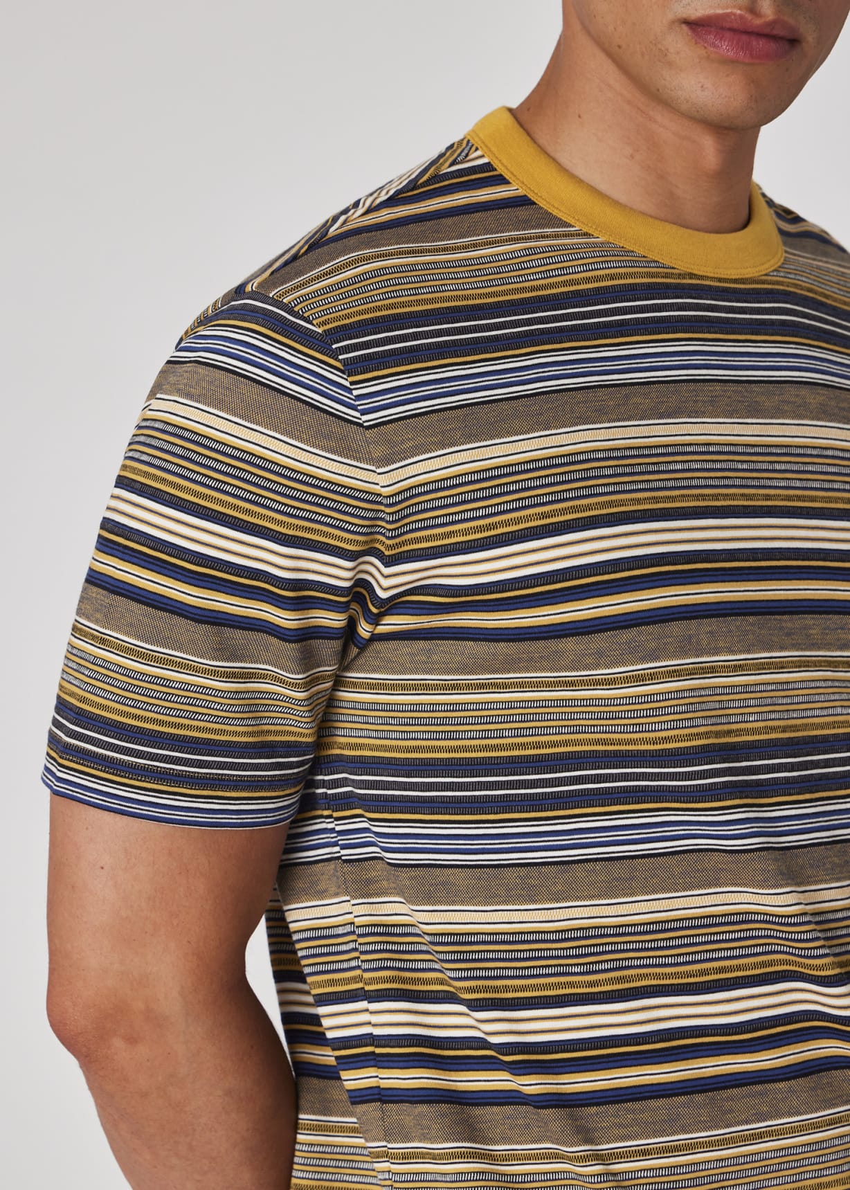 Model view - Yellow And Navy Stripe Cotton T-Shirt
