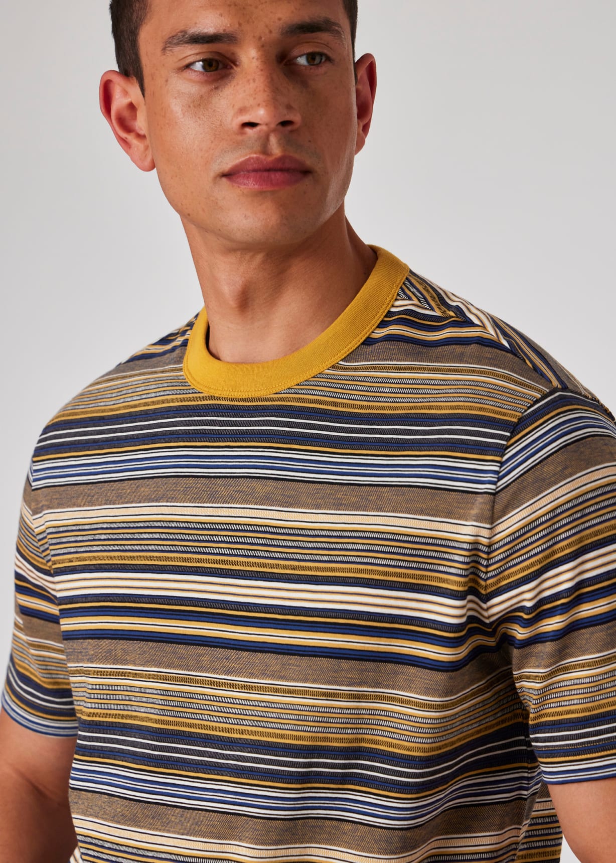 Model view - Yellow And Navy Stripe Cotton T-Shirt