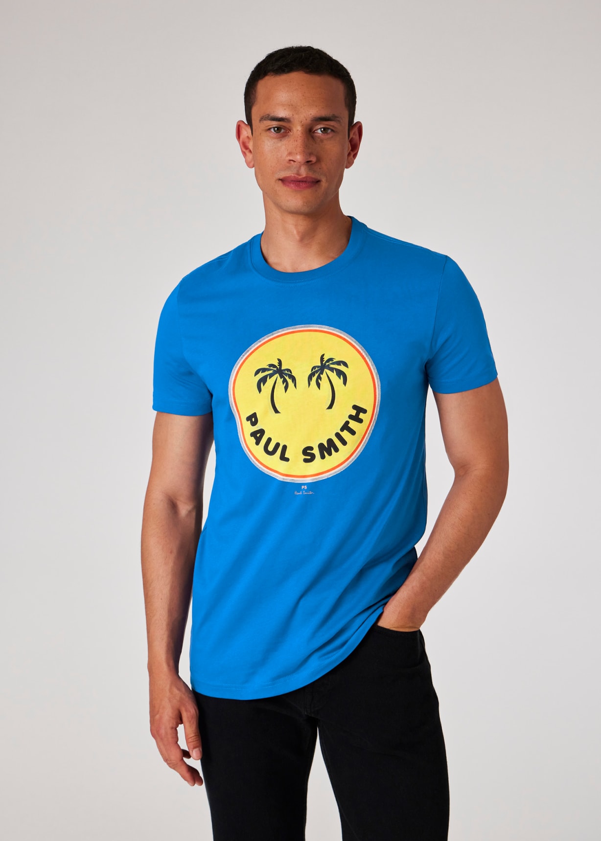 Blue Slim-Fit 'Palm Trees' Print T-Shirt