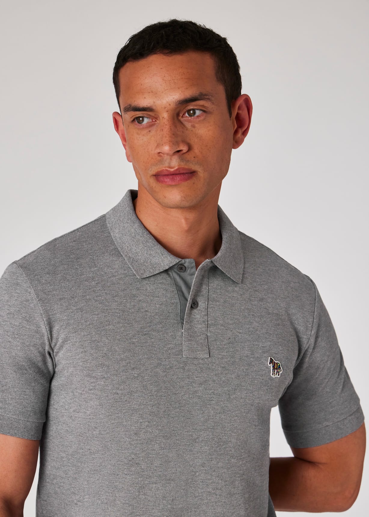 Paul Smith｜SHORT-SLEEVED PIQUE/COLLAR (REG FIT SS POLO Men's Grey Marl Cotton-Piqué Zebra Logo Polo Shirt