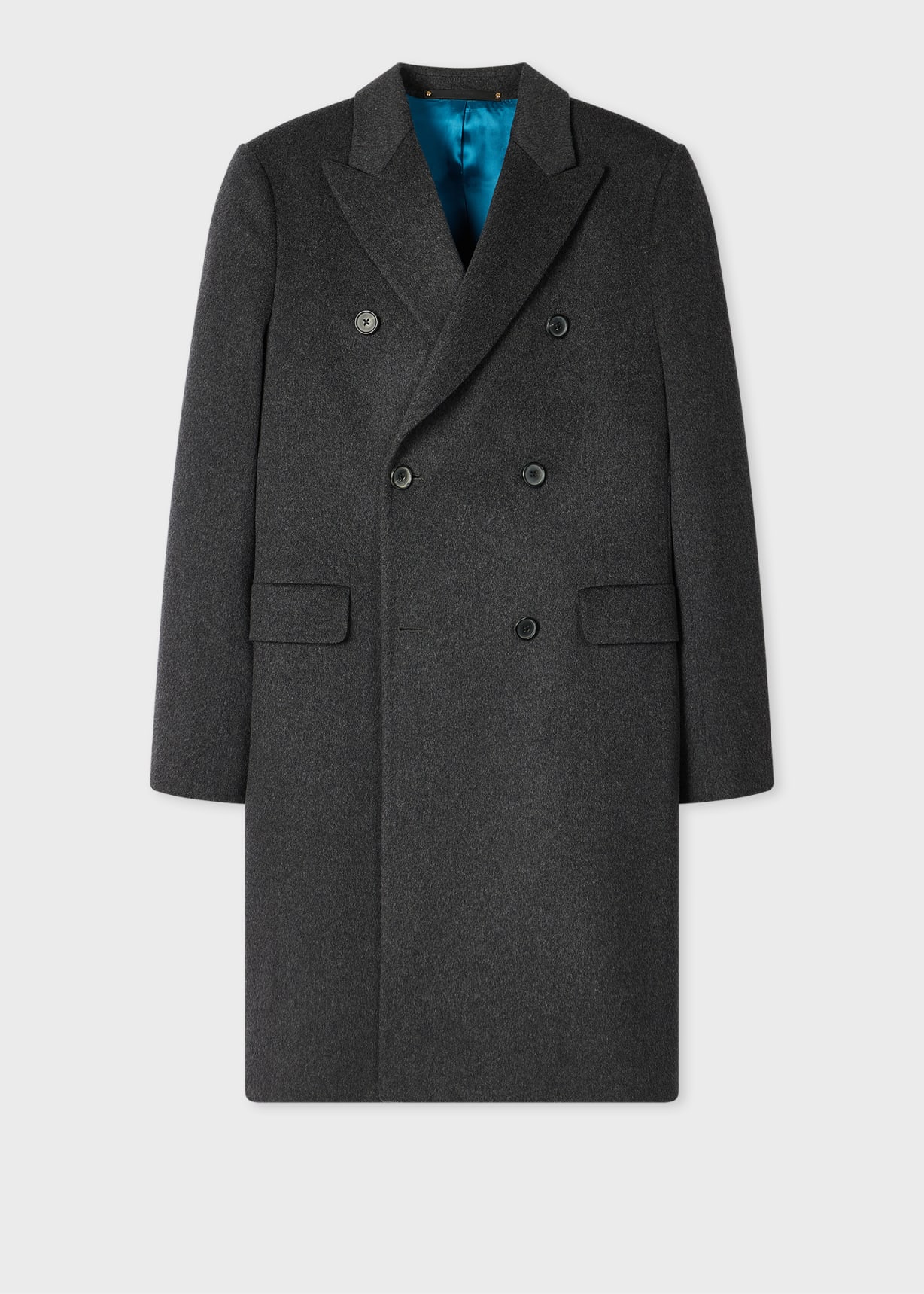 Charcoal Wool-Cashmere Blend Double Breasted Overcoat