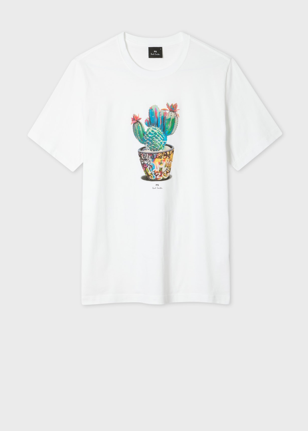 Men's White 'Graffiti Cactus' Print T-Shirt
