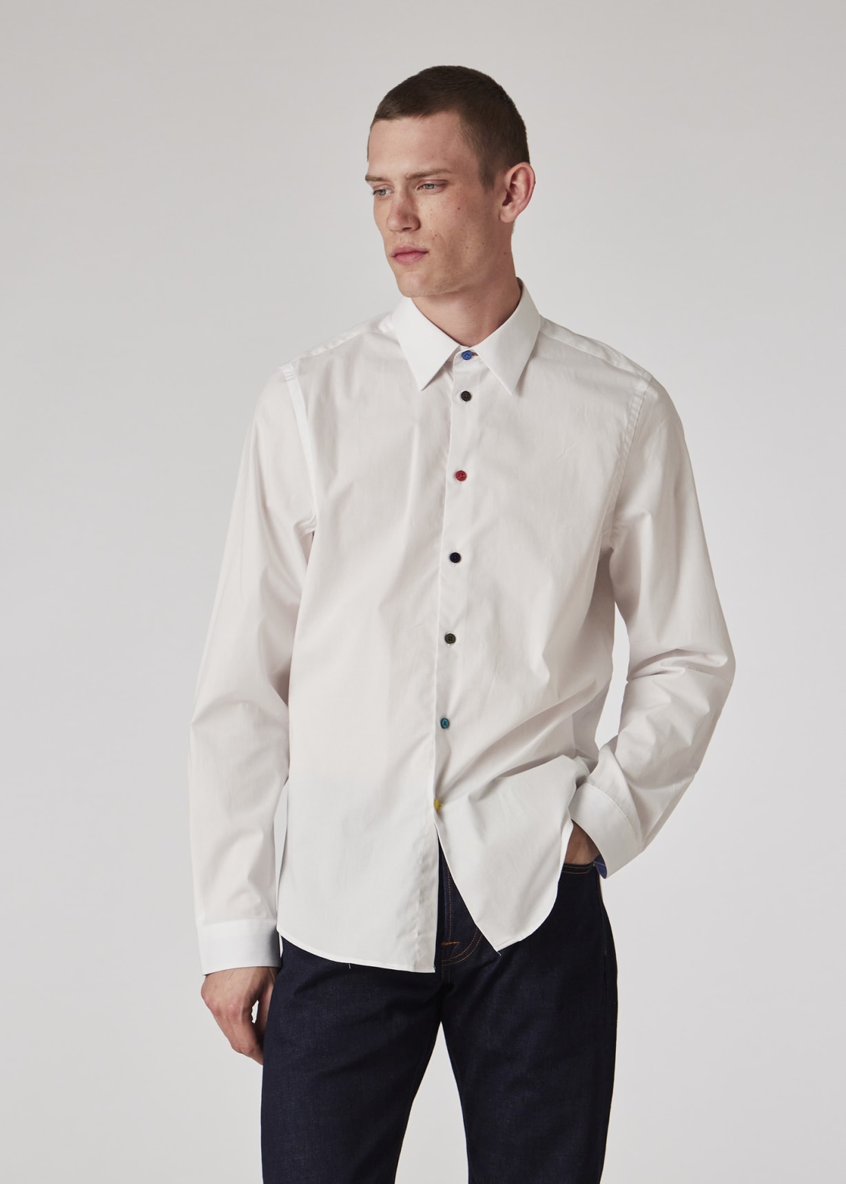 Paul Smith｜ (M2R 220X PP5122 01) Men's Tailored-Fit White Stretch-Cotton Shirt With