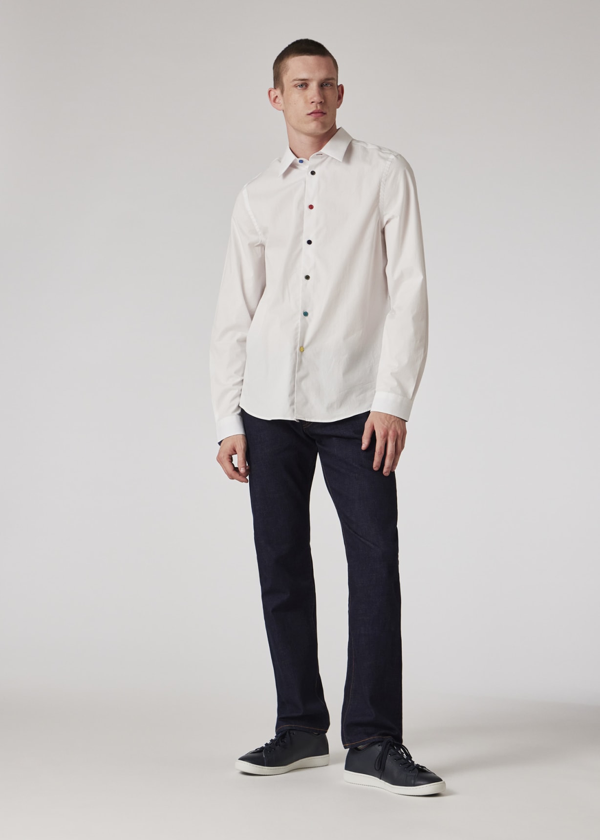 Tシャツ・カットソー Paul Smith MENS S/C TAILORED FIT SHIRT Men's Tailored-Fit Sky Blue Organic-Cotton Multicolour