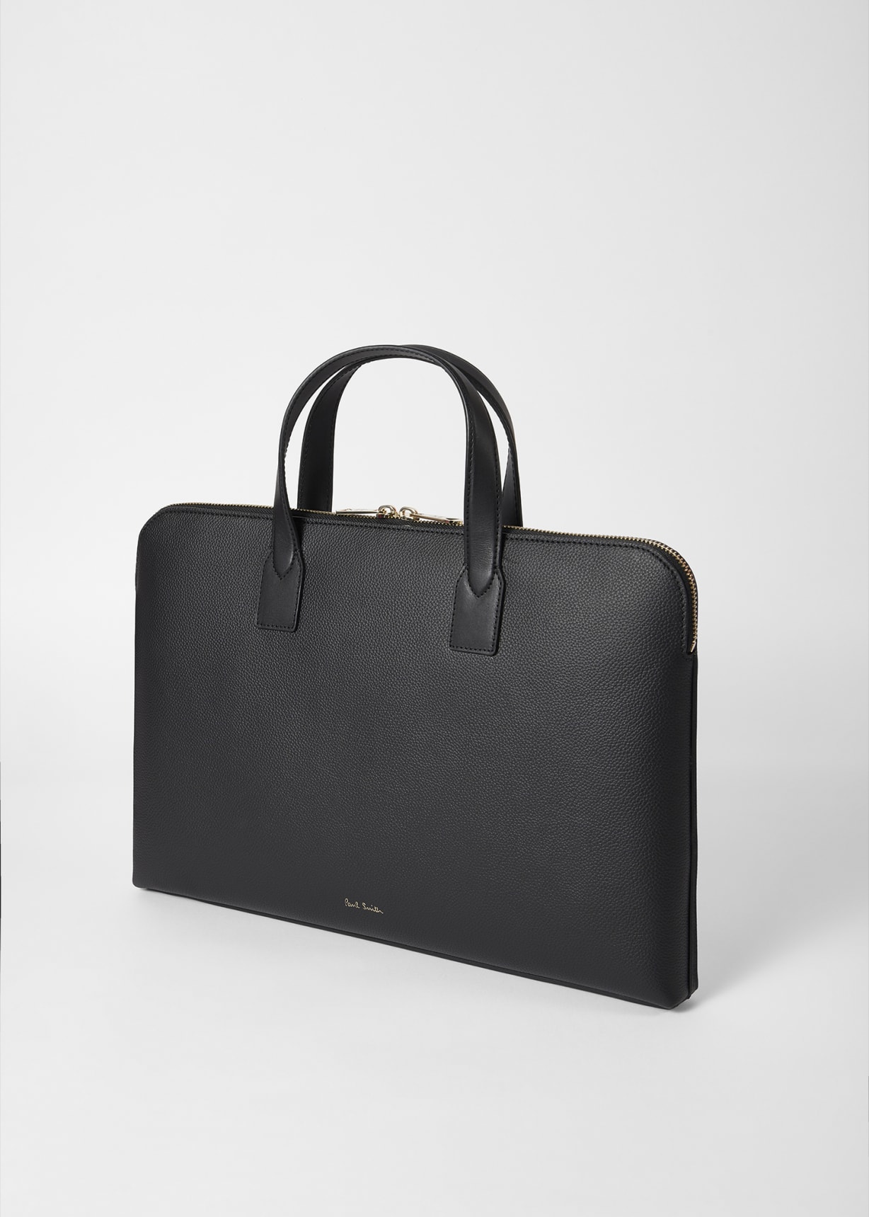 Porte-Documents Noir Embossé à Double Fermeture Éclair en Cuir Grainé
