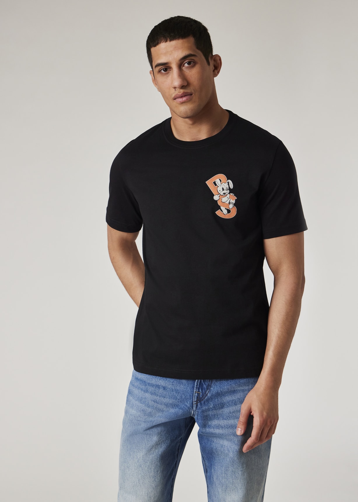Men's Black 'PS Bunny' Print T-Shirt