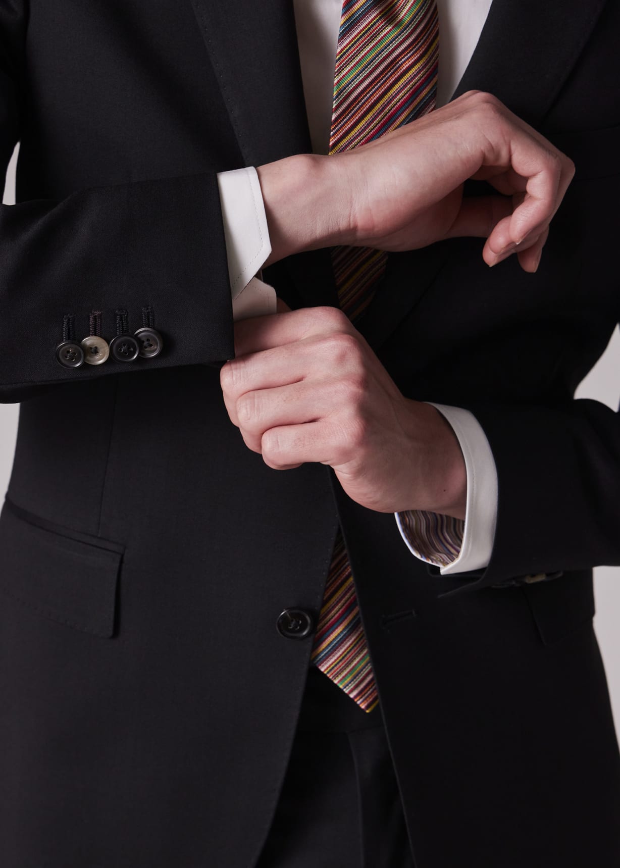 Men's Tailored-Fit Black Wool Twill Two-Button Suit