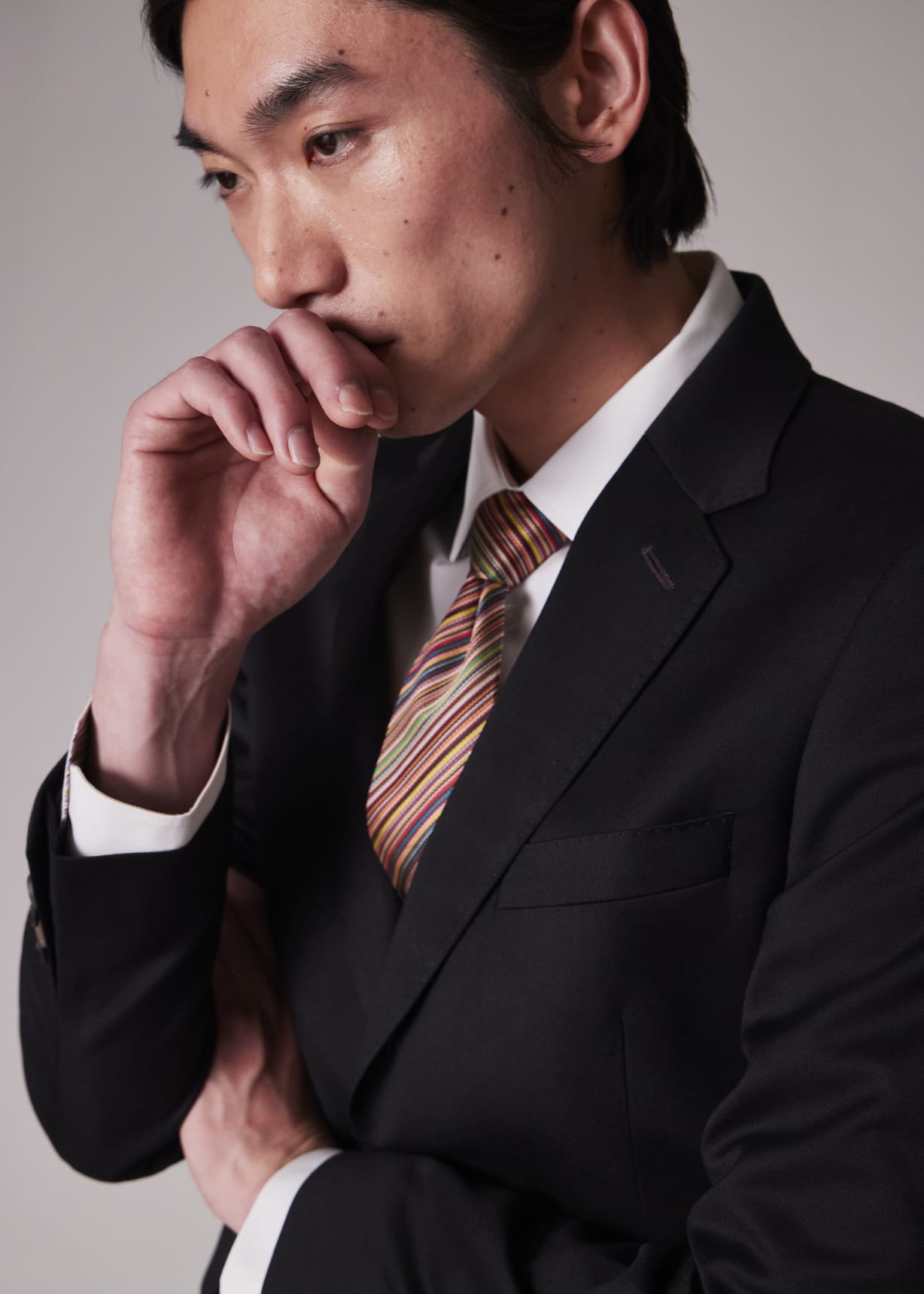 Men's Tailored-Fit Black Wool Twill Two-Button Suit