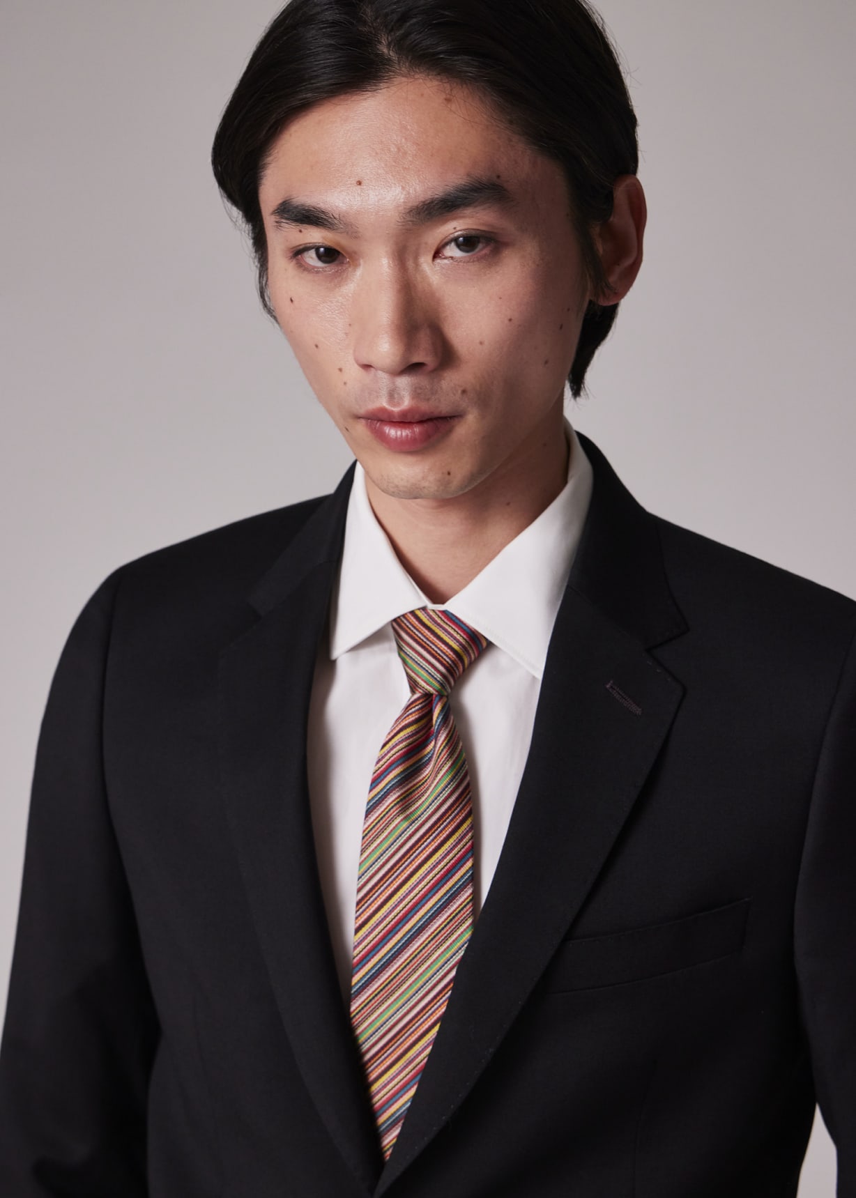 Men's Tailored-Fit Black Wool Twill Two-Button Suit