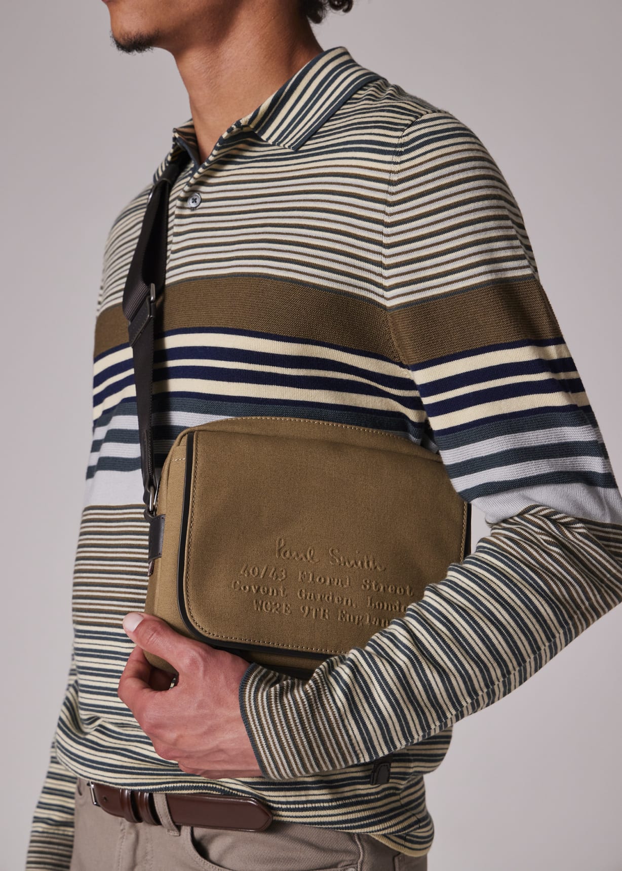 Men's Khaki 'Floral Street' Cotton Canvas Messenger Bag
