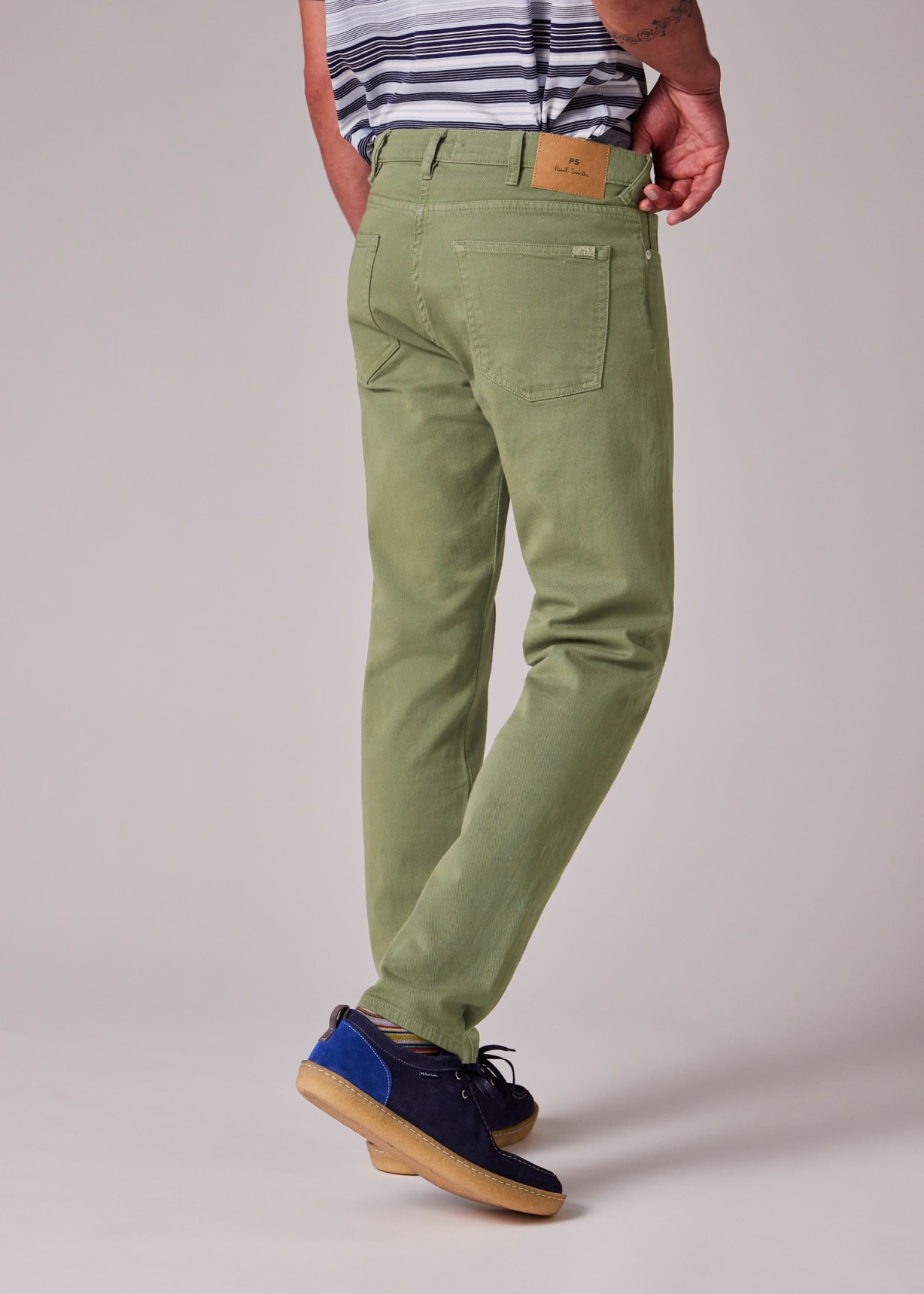 Men's Tapered-Fit Washed Green Garment-Dyed Organic Cotton-Stretch