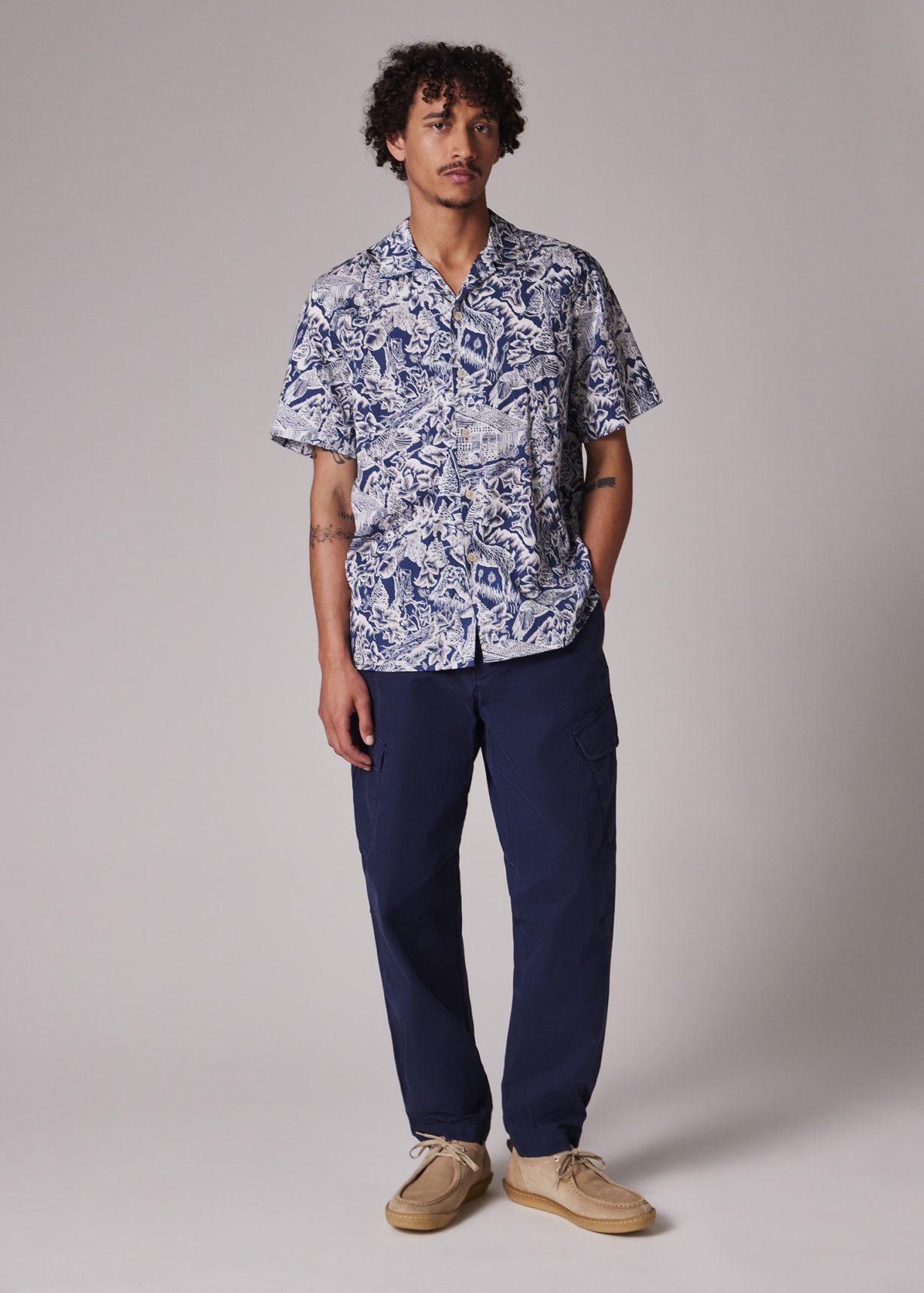 Men's Casual-Fit Navy and White 'Chalet' Print Shirt