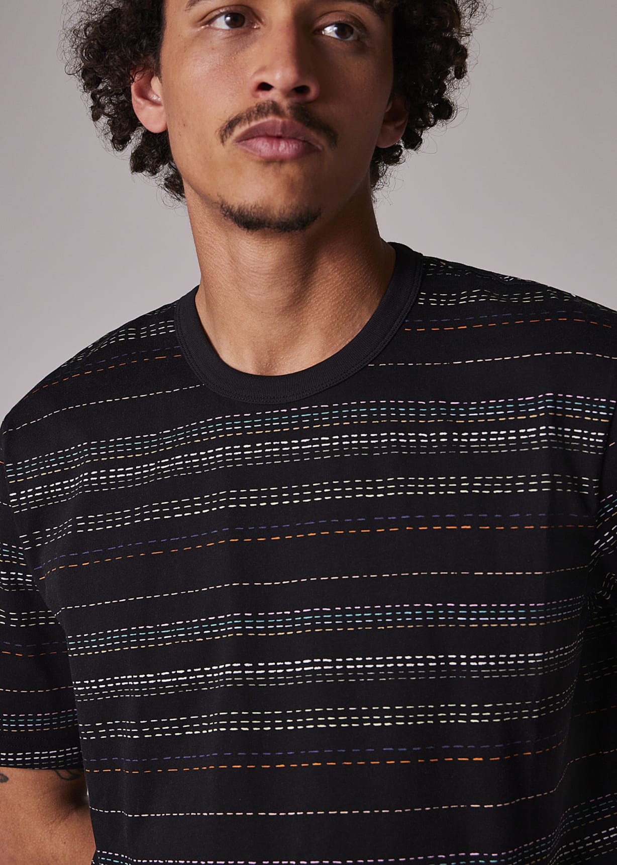 Men's Black Multi-Stripe Cotton T-Shirt