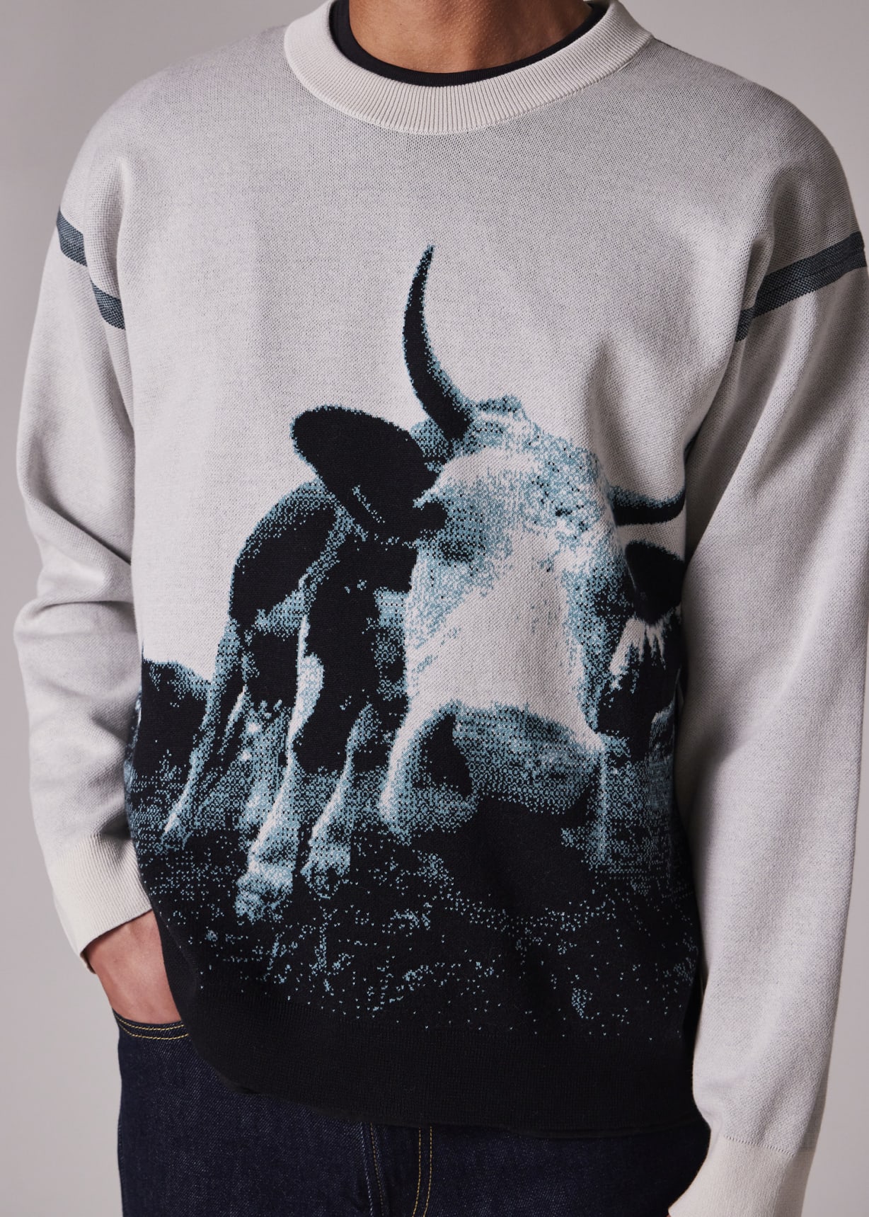 Men's 'Cow' Jacquard Cotton Sweater