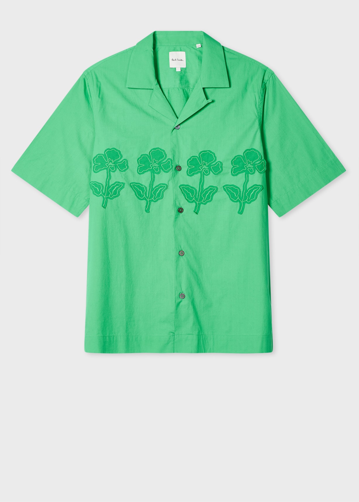 Men's Green Cotton Applique Short-Sleeve Shirt