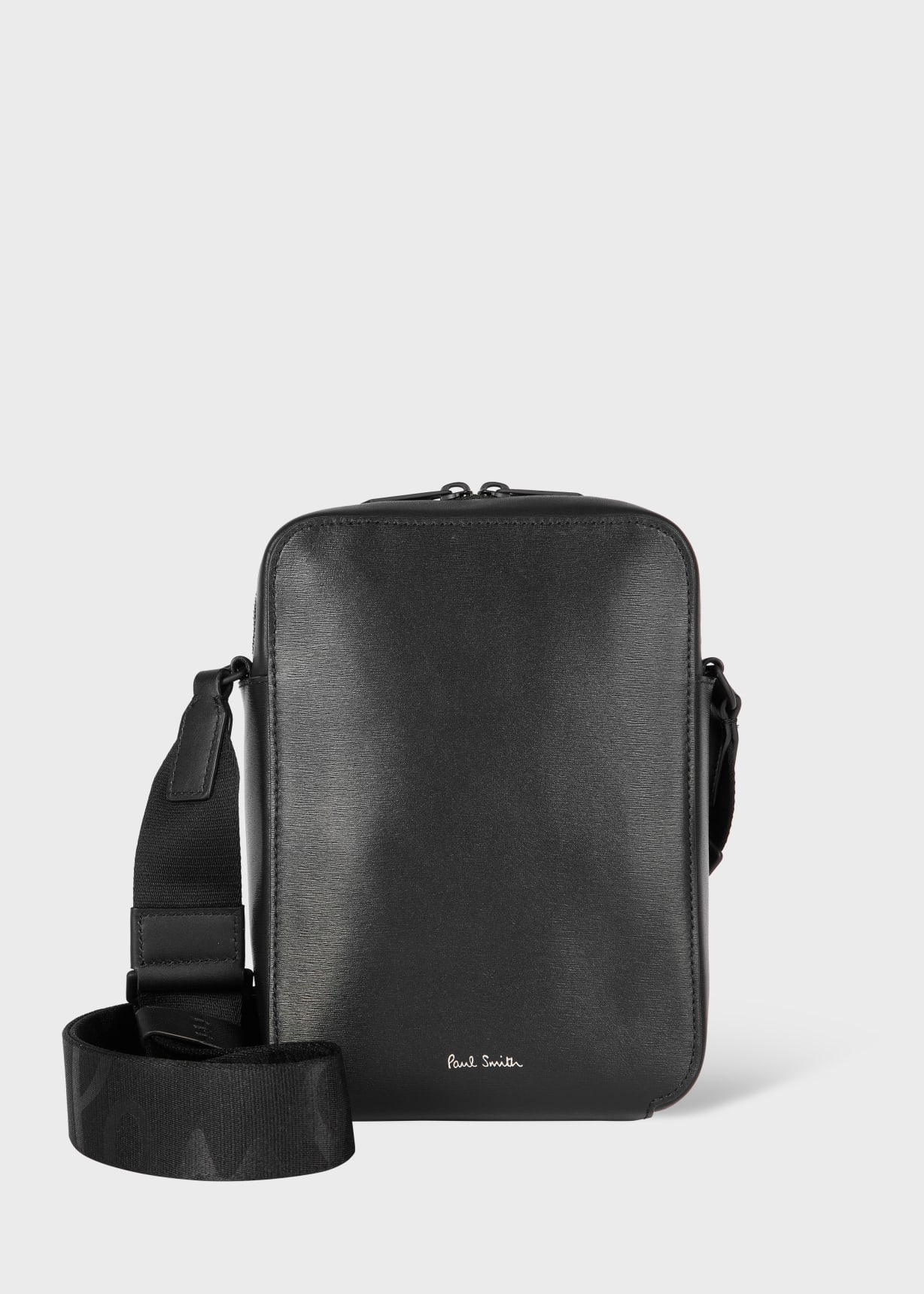 Men's Black Straw-Grain Embossed Leather Large Flight Bag