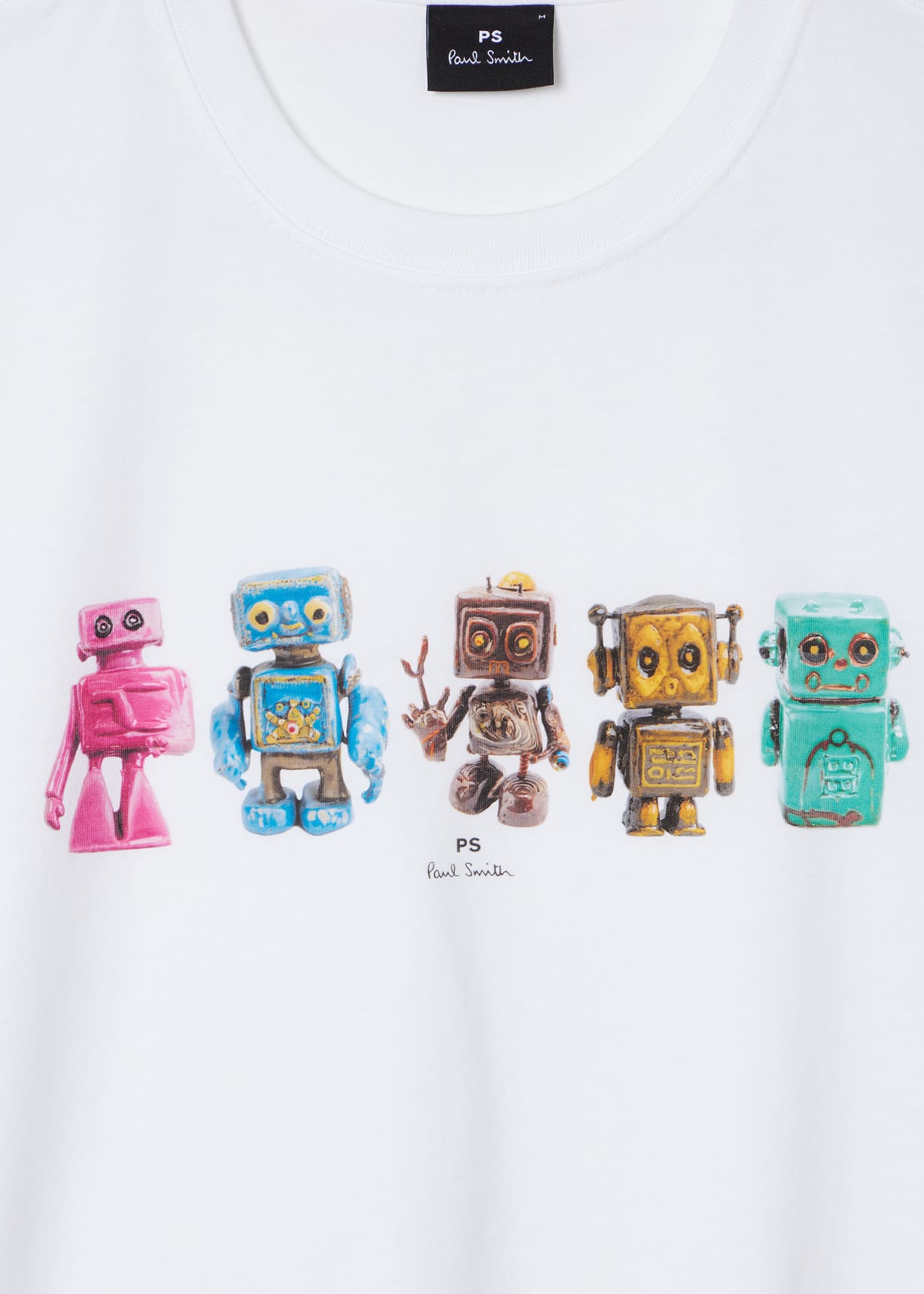 Men's Regular Fit 'Robots' Print White Organic Cotton T-Shirt