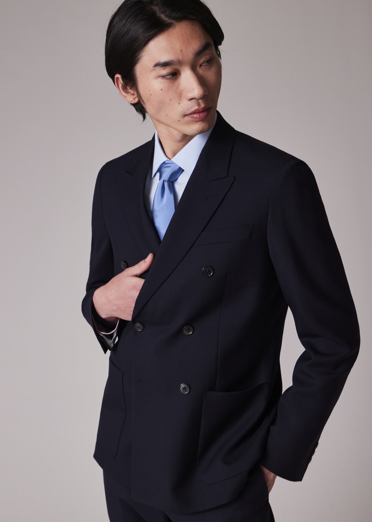 【Paul Smith】20AW double Tailored JKT Men's Tailored-Fit Navy 'Suit To Travel In' Double-Breasted Blazer