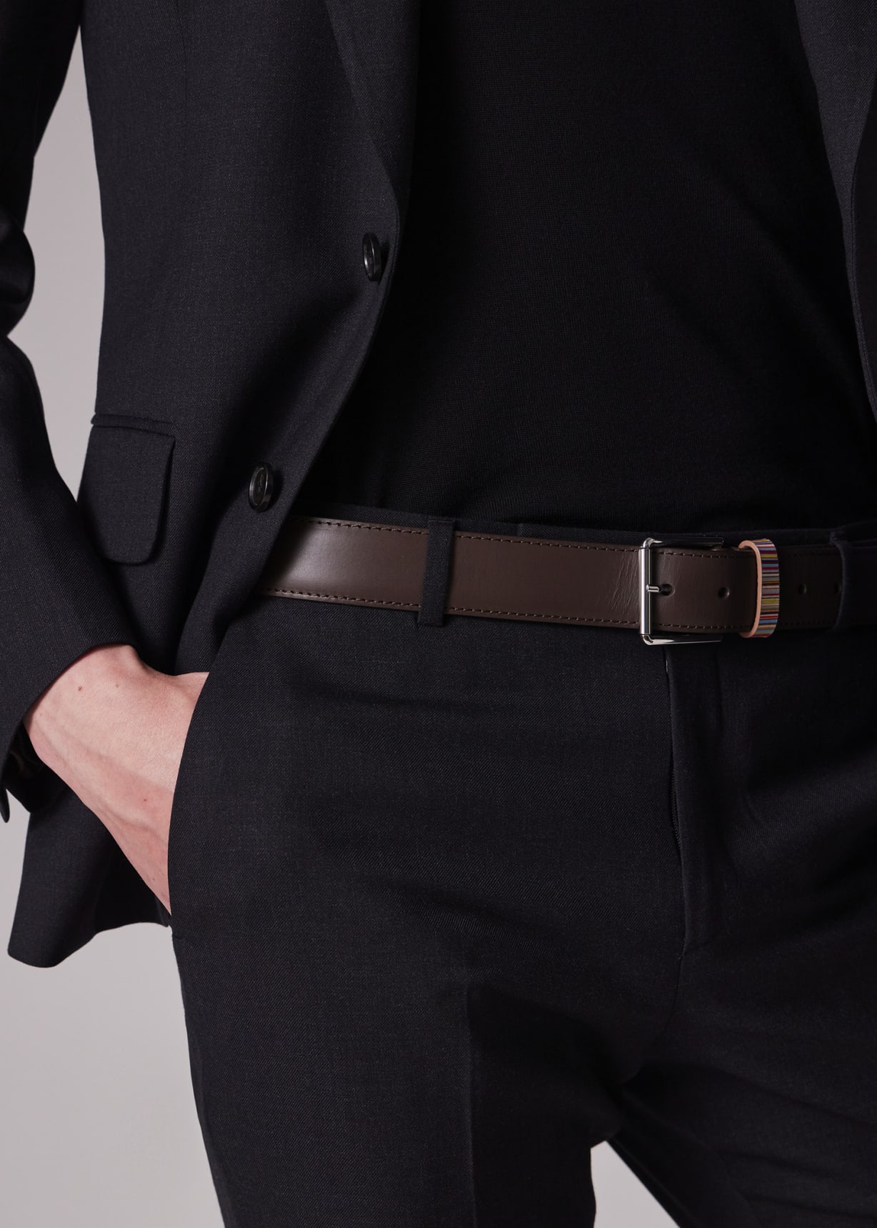 Men's Dark Brown Leather Belt With 'Signature Stripe' Belt