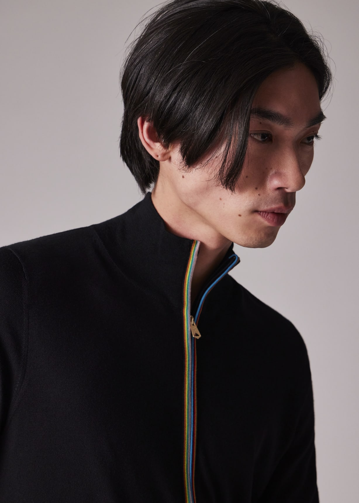 Men's Black Washable Merino Wool 'Signature Stripe' Zip Cardigan