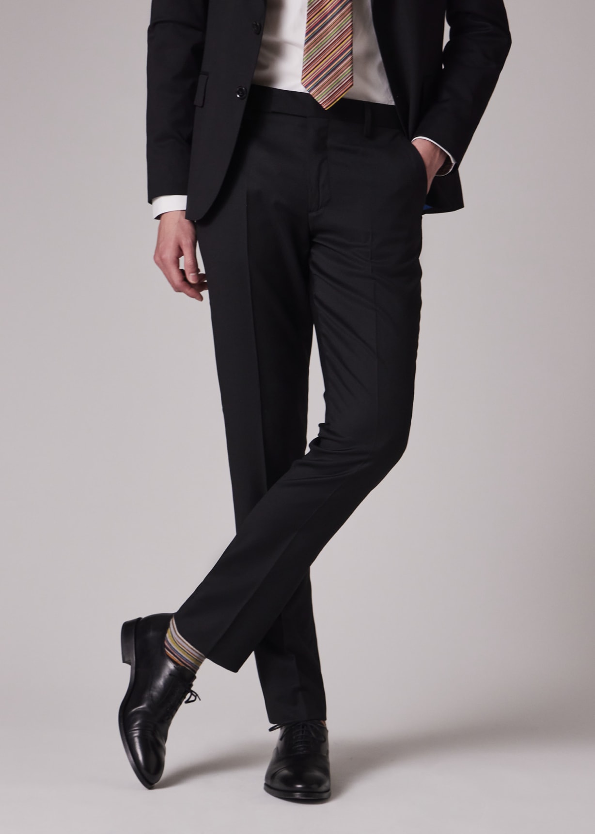 Men's Tailored-Fit Black Wool Twill Two-Button Suit