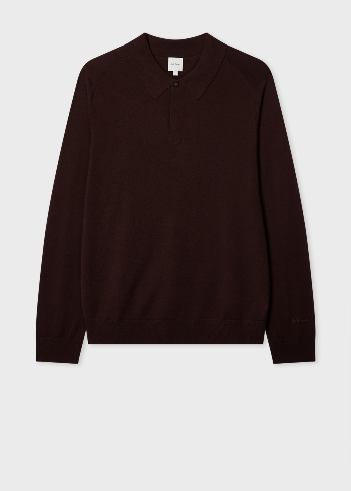 Men's Burgundy Merino Wool Knitted Long-Sleeve Polo Shirt