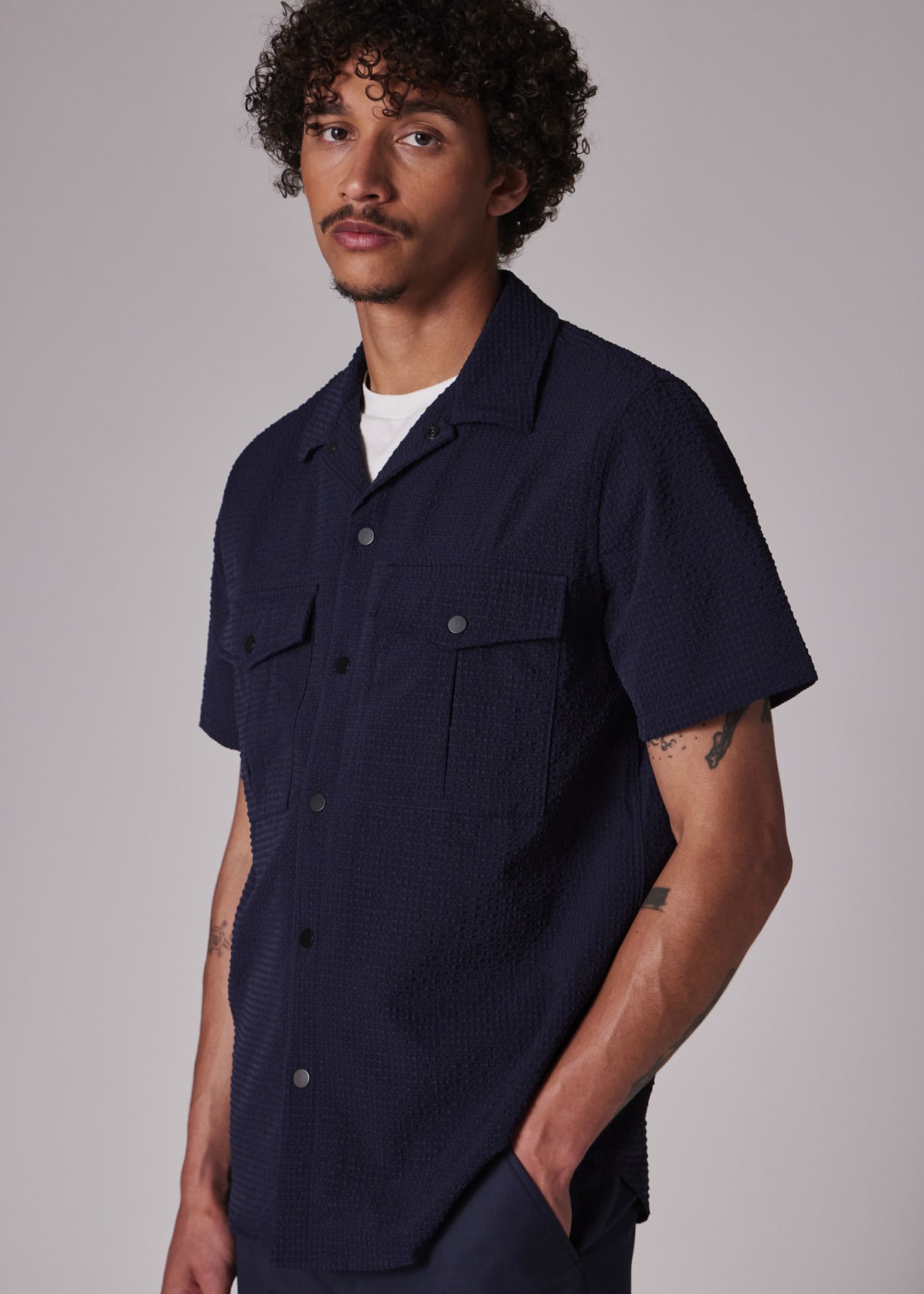 Men's Navy Seersucker Short-Sleeve Shirt