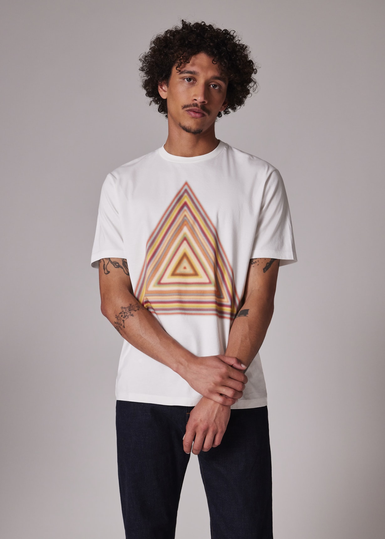 White 'Signature Stripe Triangle' Print T-Shirt