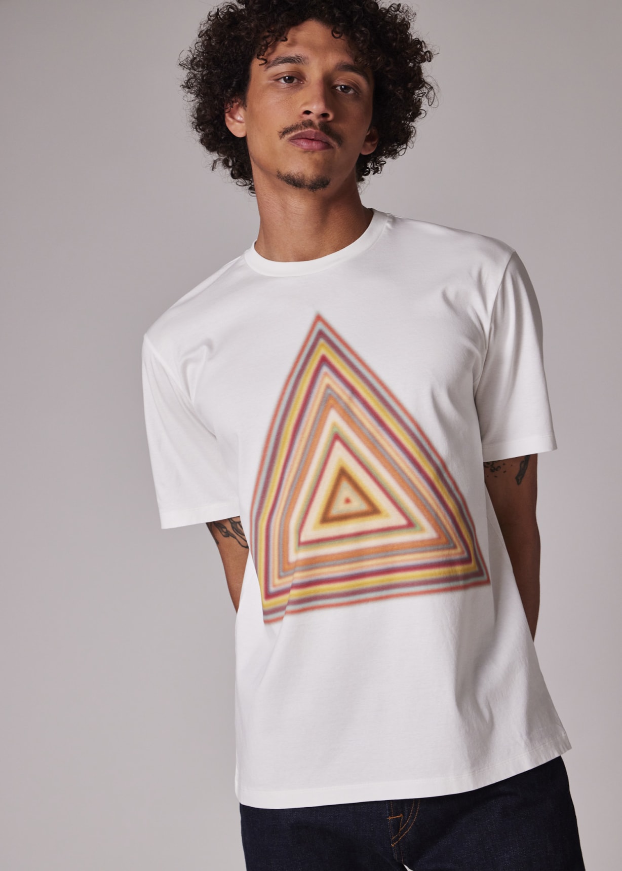 White 'Signature Stripe Triangle' Print T-Shirt