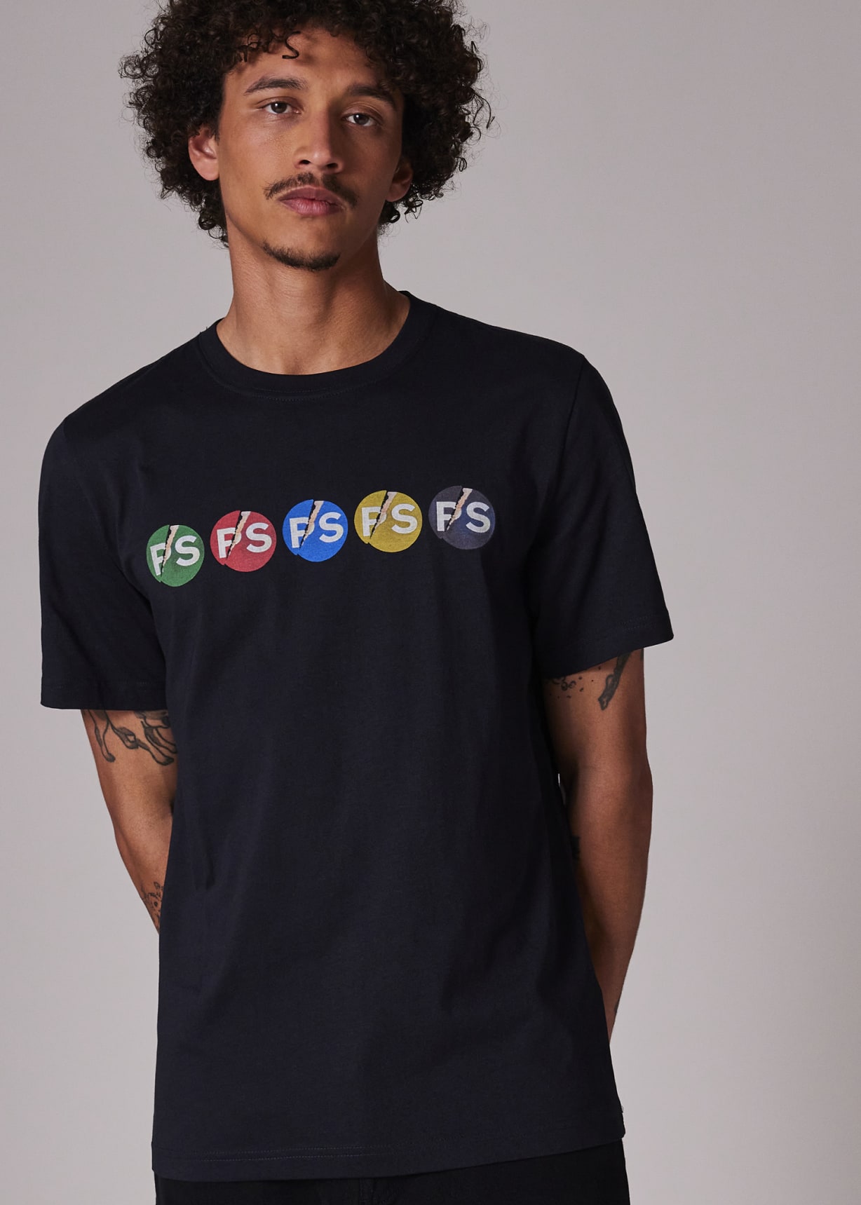 Mr.No Problem◇The d.e.p◇SRBL-1123 Men's Dark Navy 'PS Broken Circle' Print T-Shirt