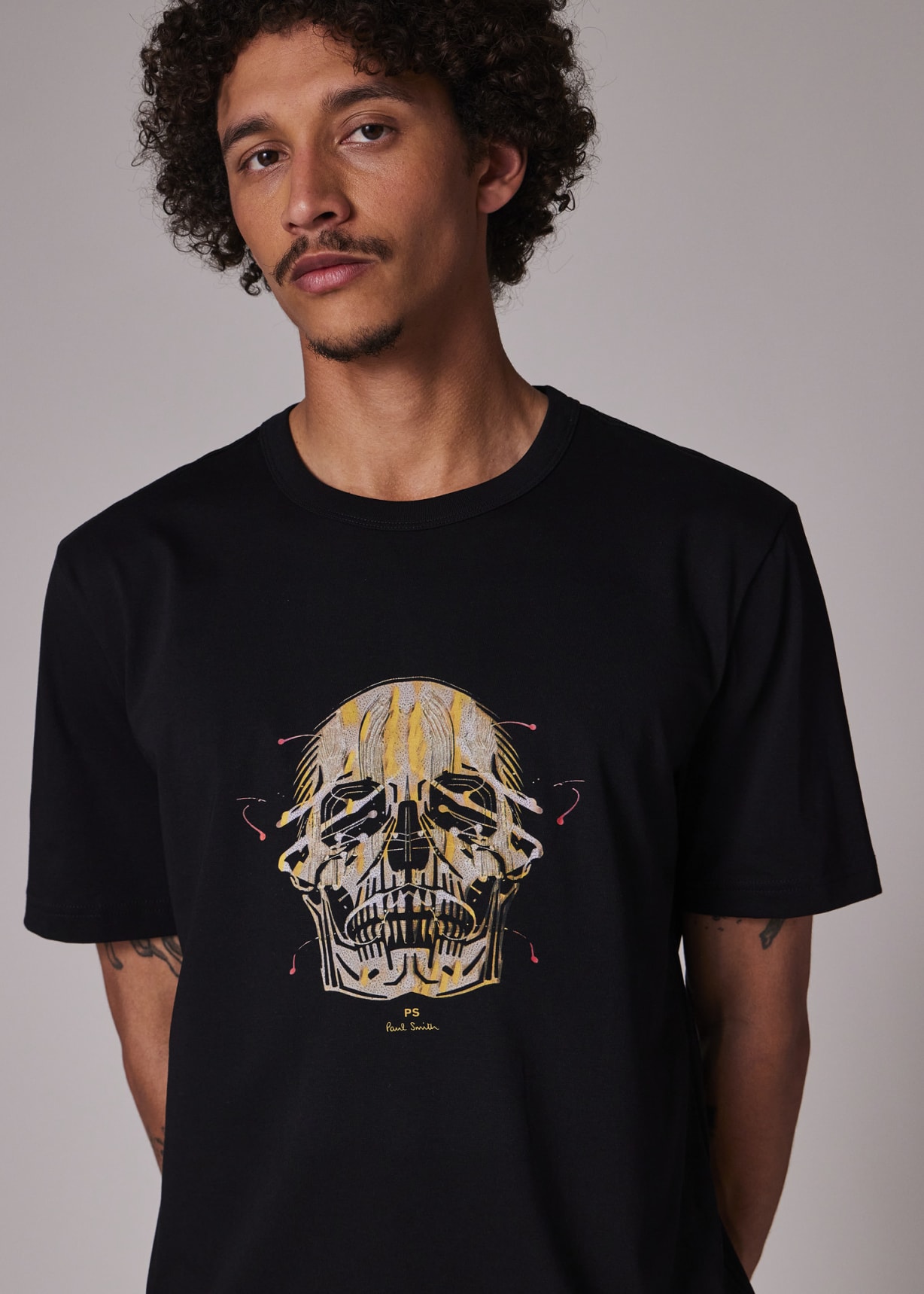 ★Paul Smith★スカルマンツーマンTシャツ Men's Black 'Painted Skull' Print T-Shirt