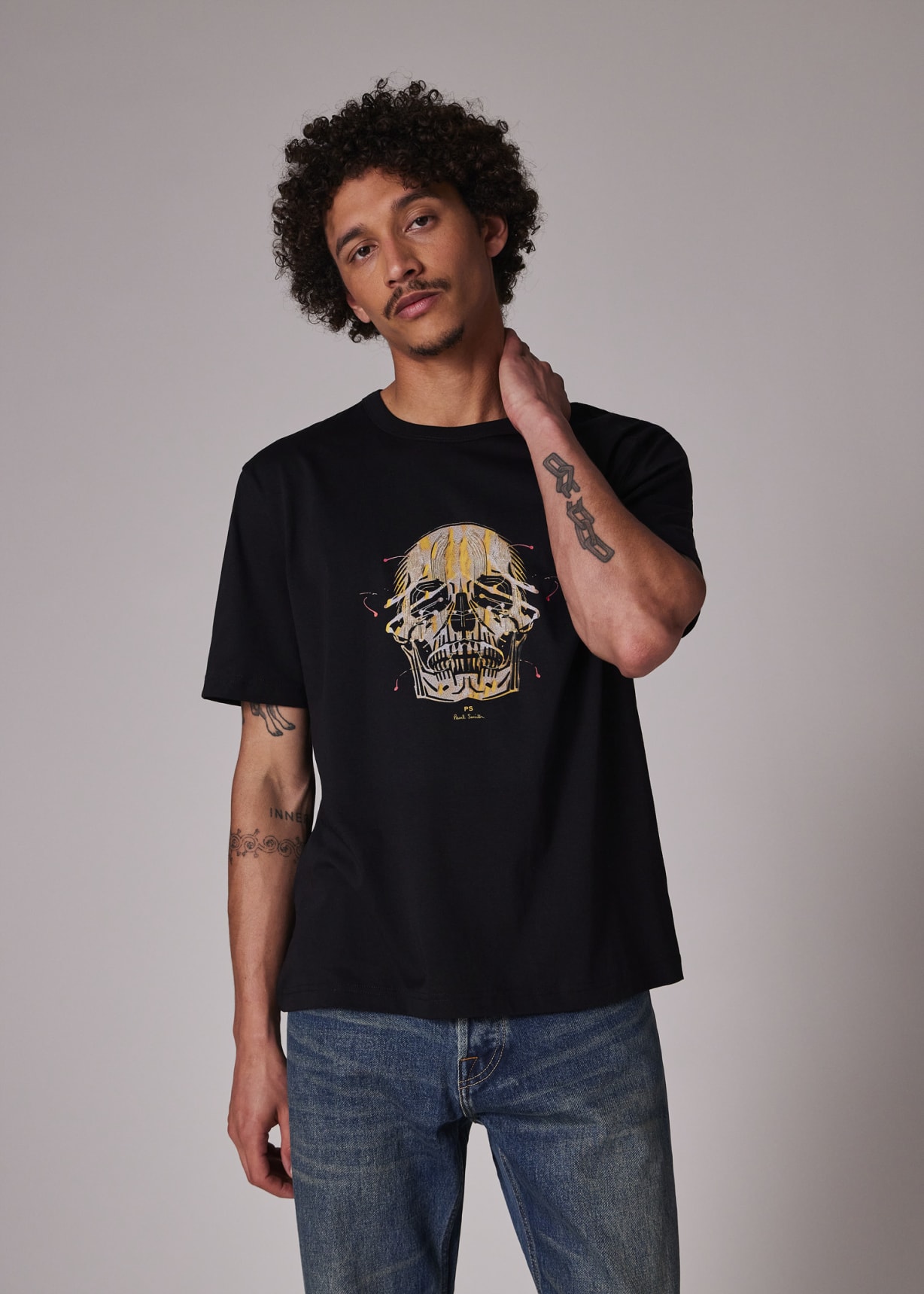 Men's Black 'Painted Skull' Print T-Shirt