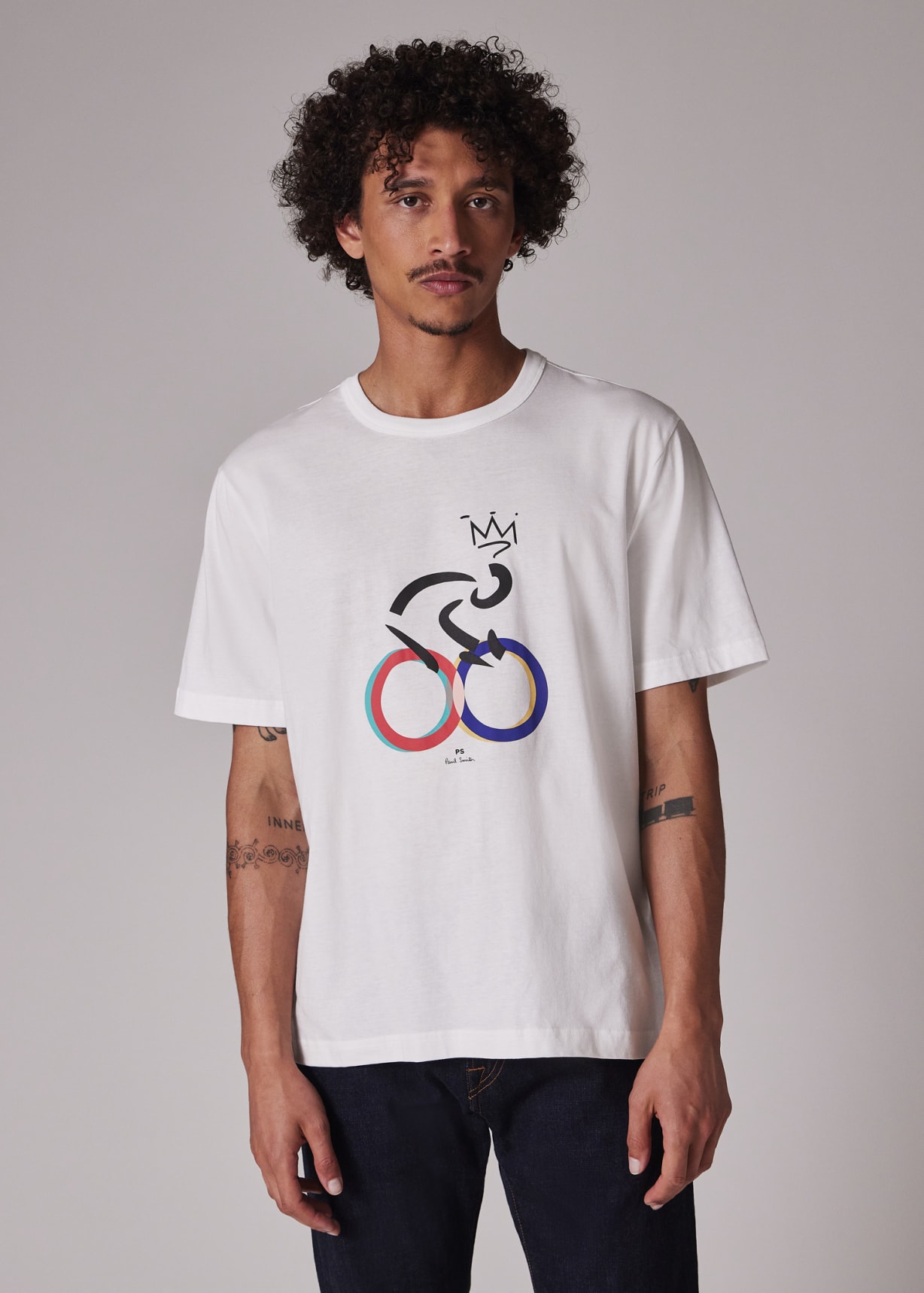 Men's White 'Cyclist' Print T-Shirt