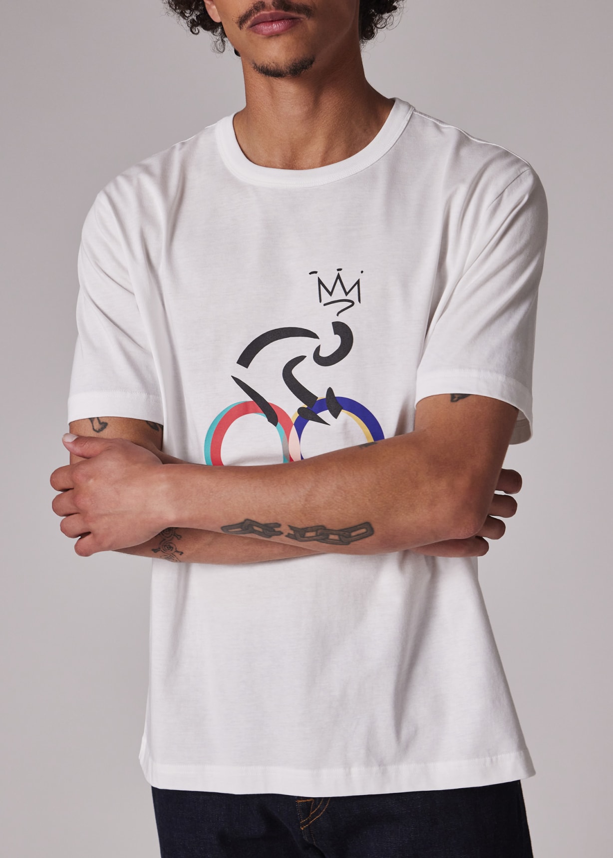 【関税込み】PS by Paul Smith ホワイト Bike Tシャツ Men's White 'Cyclist' Print T-Shirt