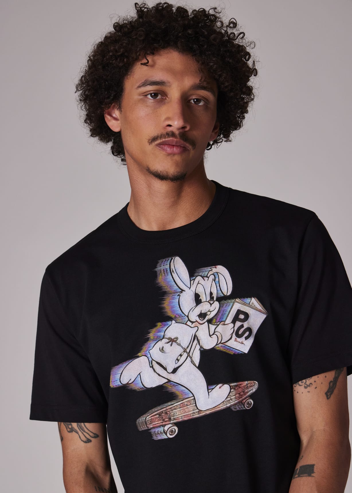 Men's Black 'Skate Bunny' Print T-Shirt