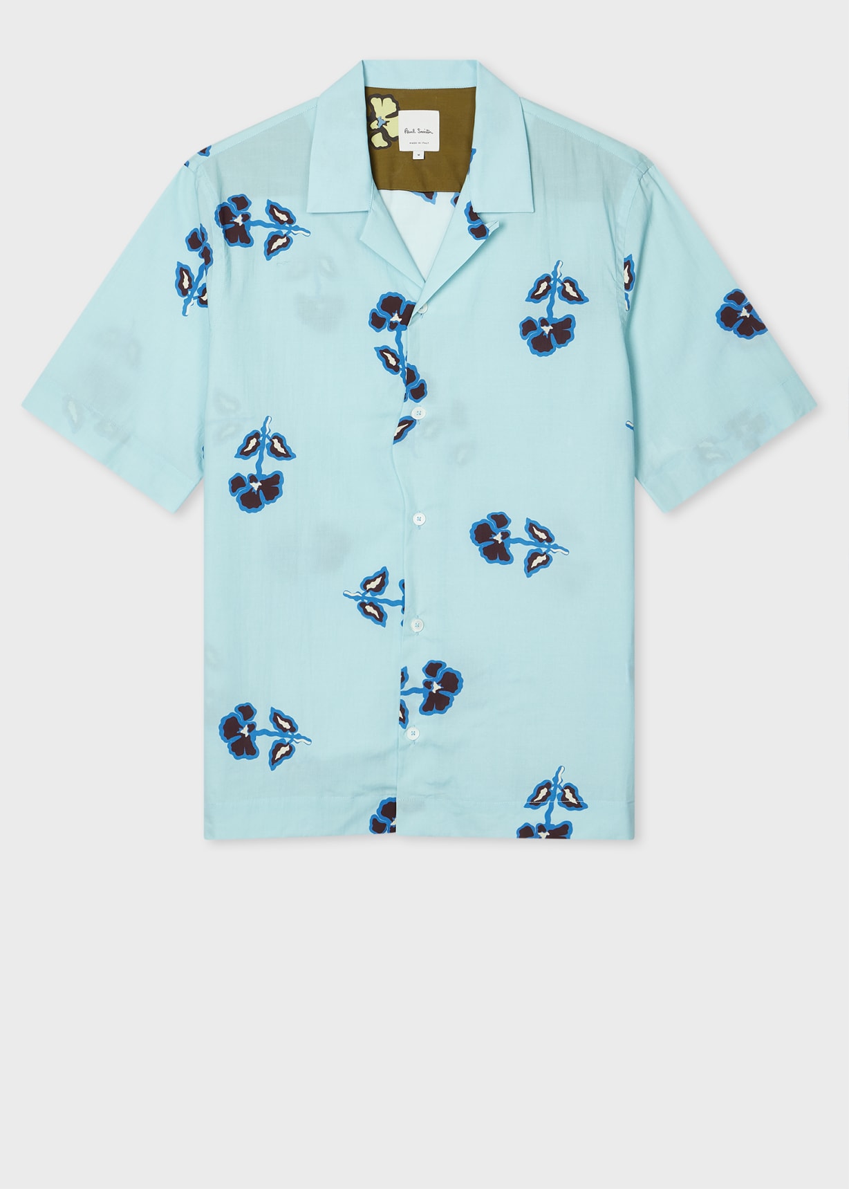 Men's Light Blue Cotton-Lyocell 'Tri Flower' Short-Sleeve Shirt