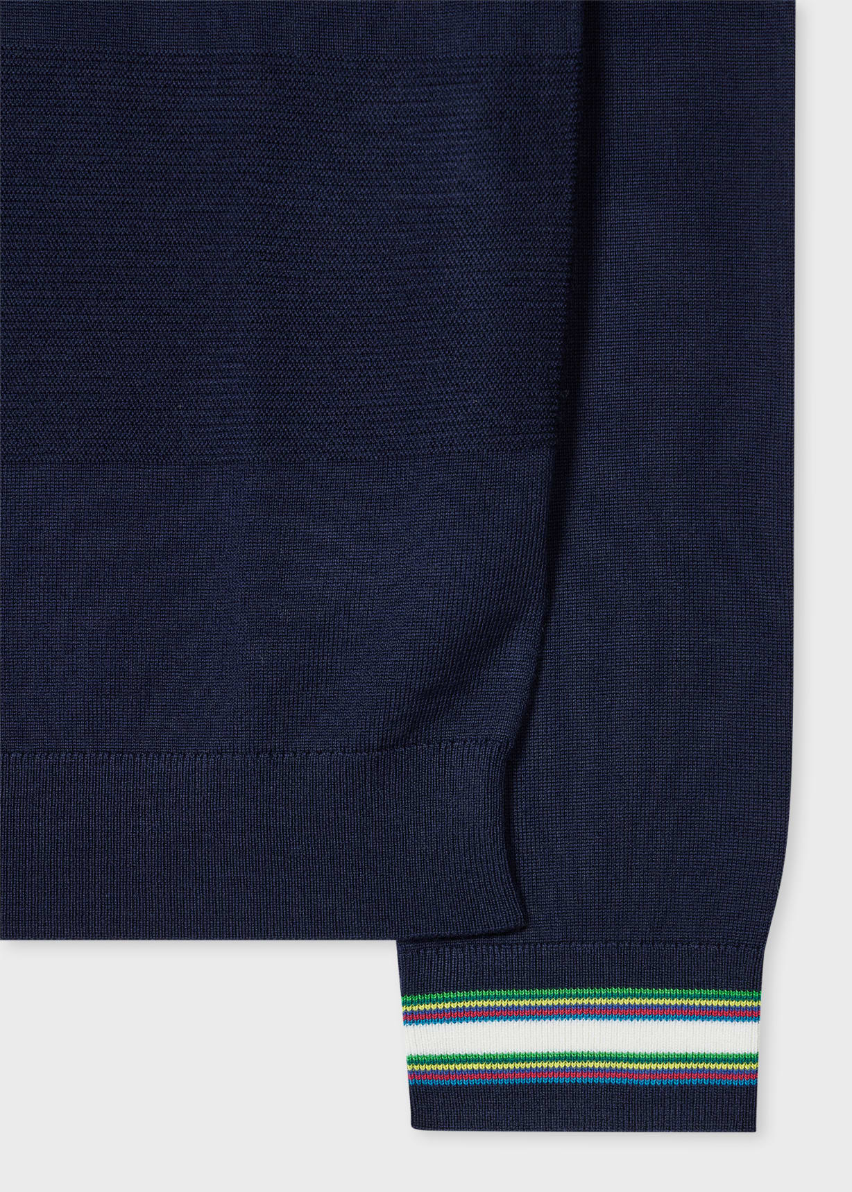 Men's Navy Wool-Cotton Zip Neck Knitted Polo Shirt