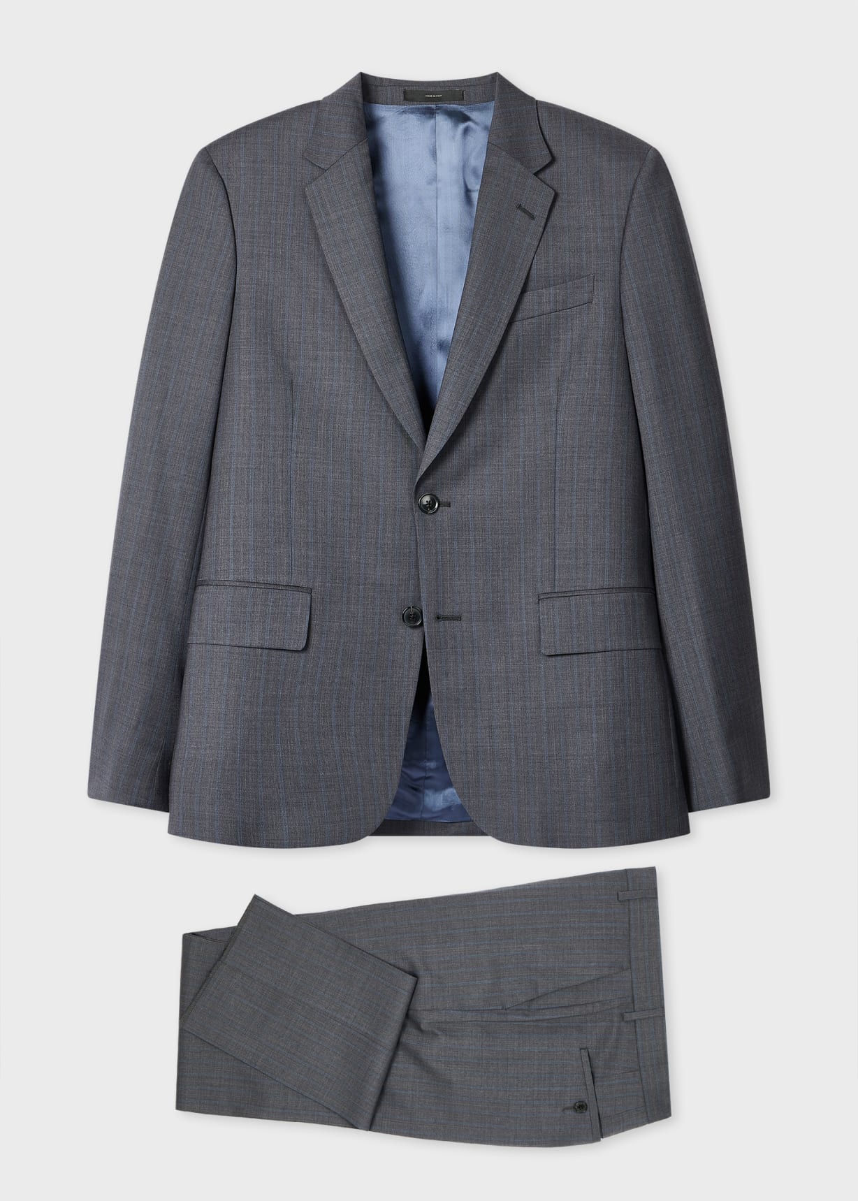 Men's Tailored-Fit Grey Stripe Tropical Wool Suit