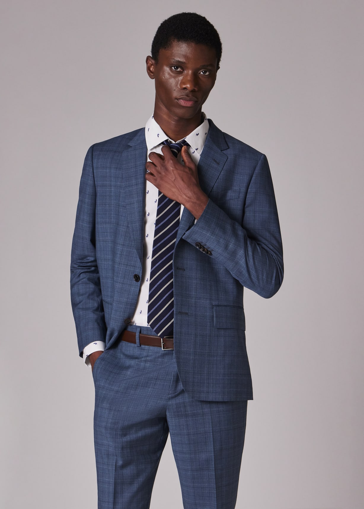 Men's Tailored-Fit Teal Check Wool Suit