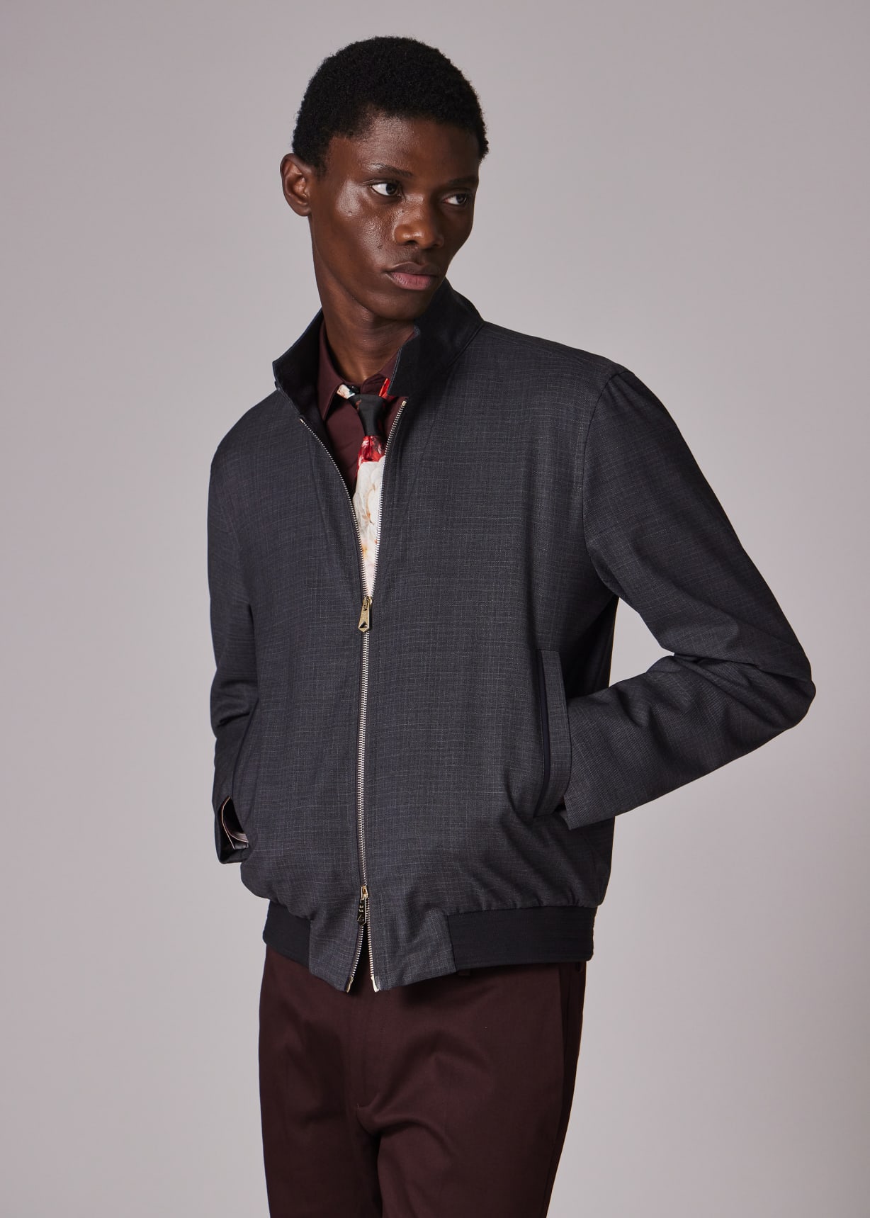 Men's Grey 'Storm System' Super-Fine Merino Bomber Jacket