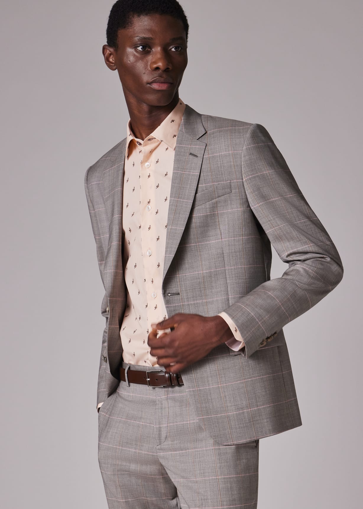 Men's Grey Windowpane Check Wool-Cashmere Tailored-Fit Suit