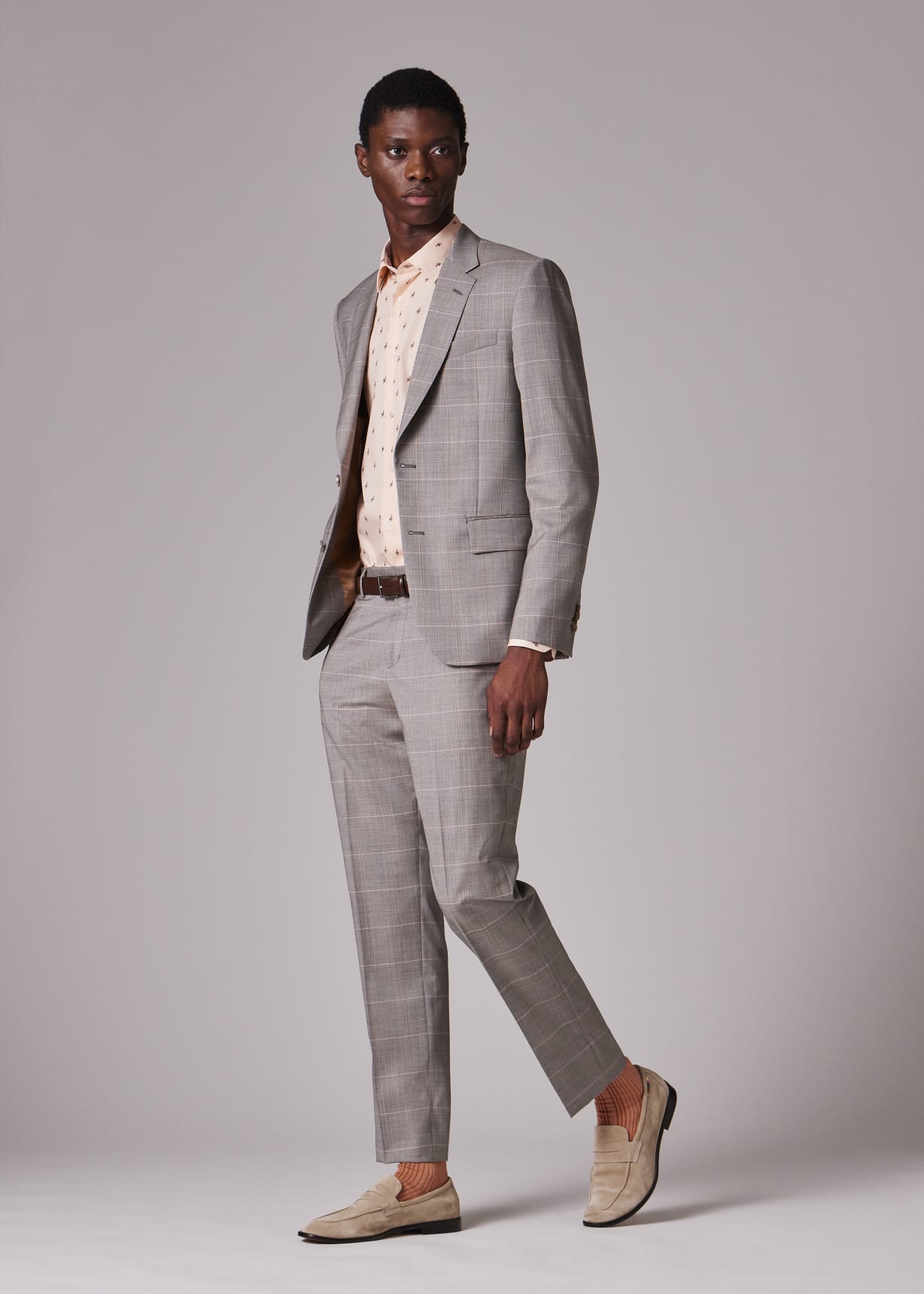 Men's Grey Windowpane Check Wool-Cashmere Tailored-Fit Suit
