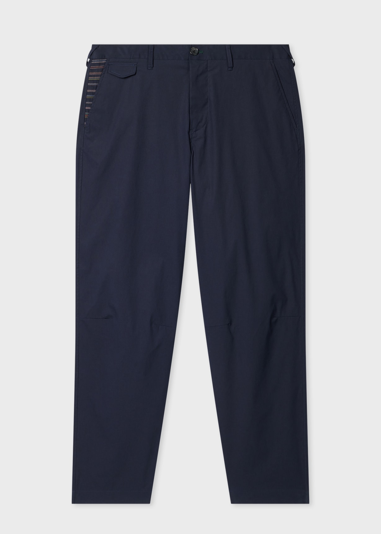 Men's Mid-Fit Navy Cotton-Blend 'Embroidered Stripe' Chinos