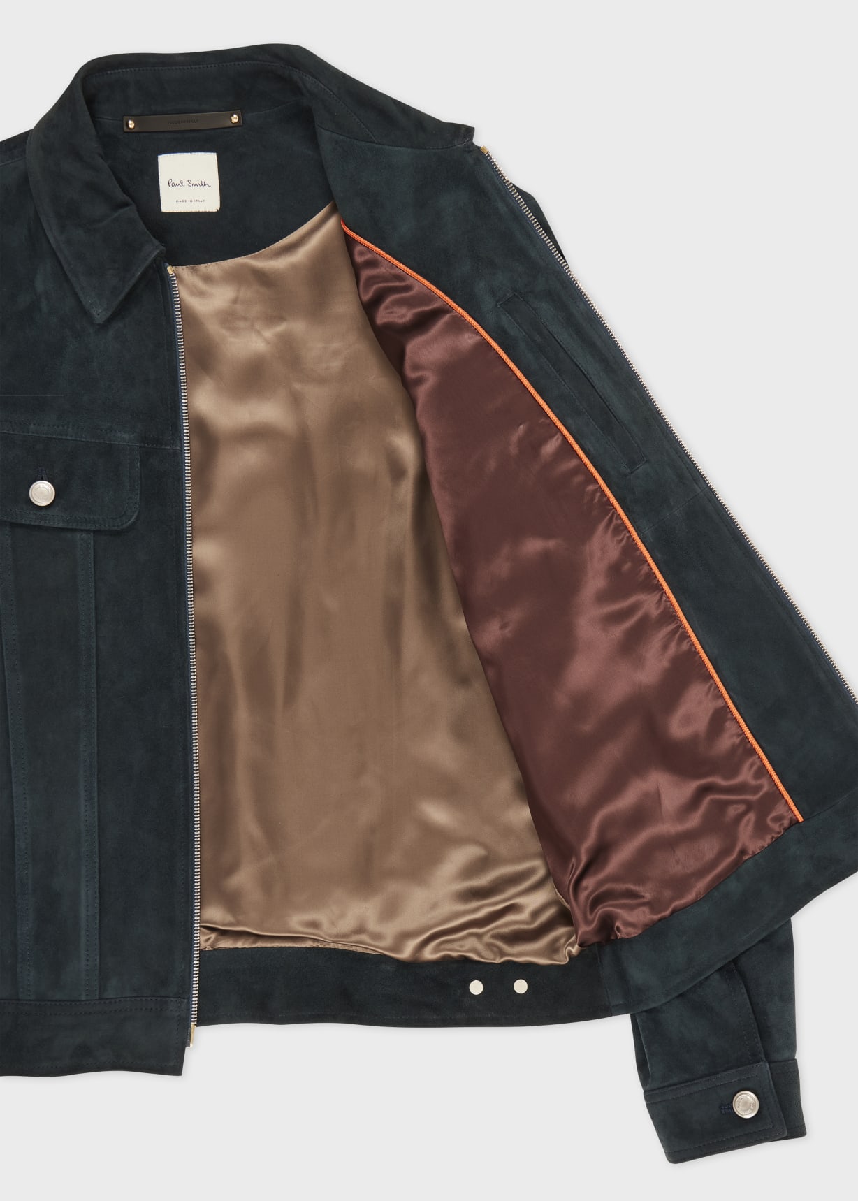 Men's Slim Fit Dark Teal Suede Trucker Jacket Paul Smith