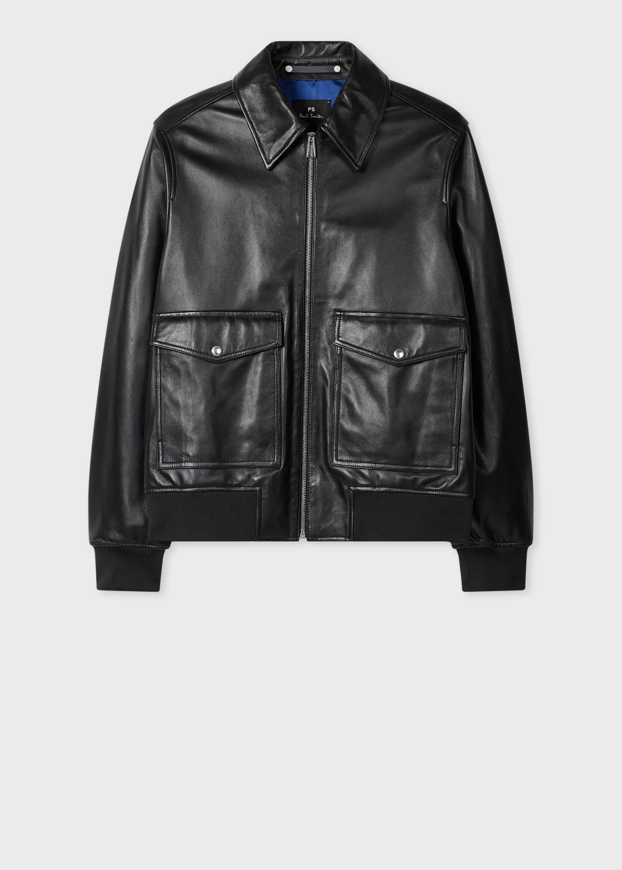Men's Black Leather Patch-Pocket Jacket